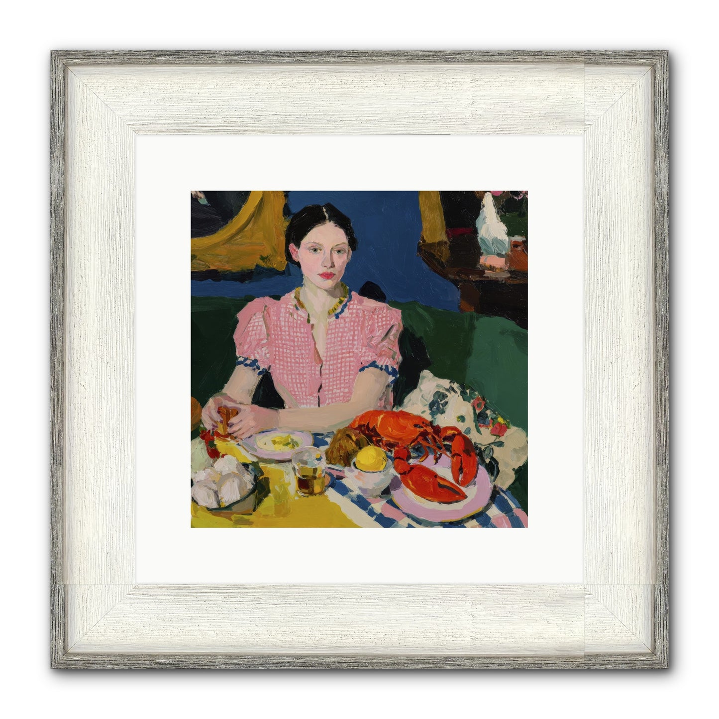 Dinner As Theater Framed Print - Driftwood White 12x12