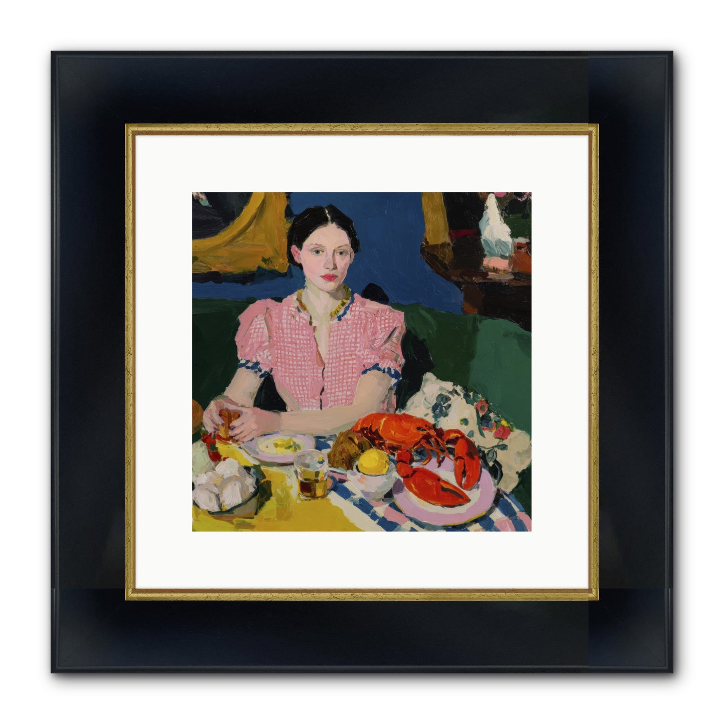 Dinner As Theater Framed Print - Wide Black w/Gold 12x12