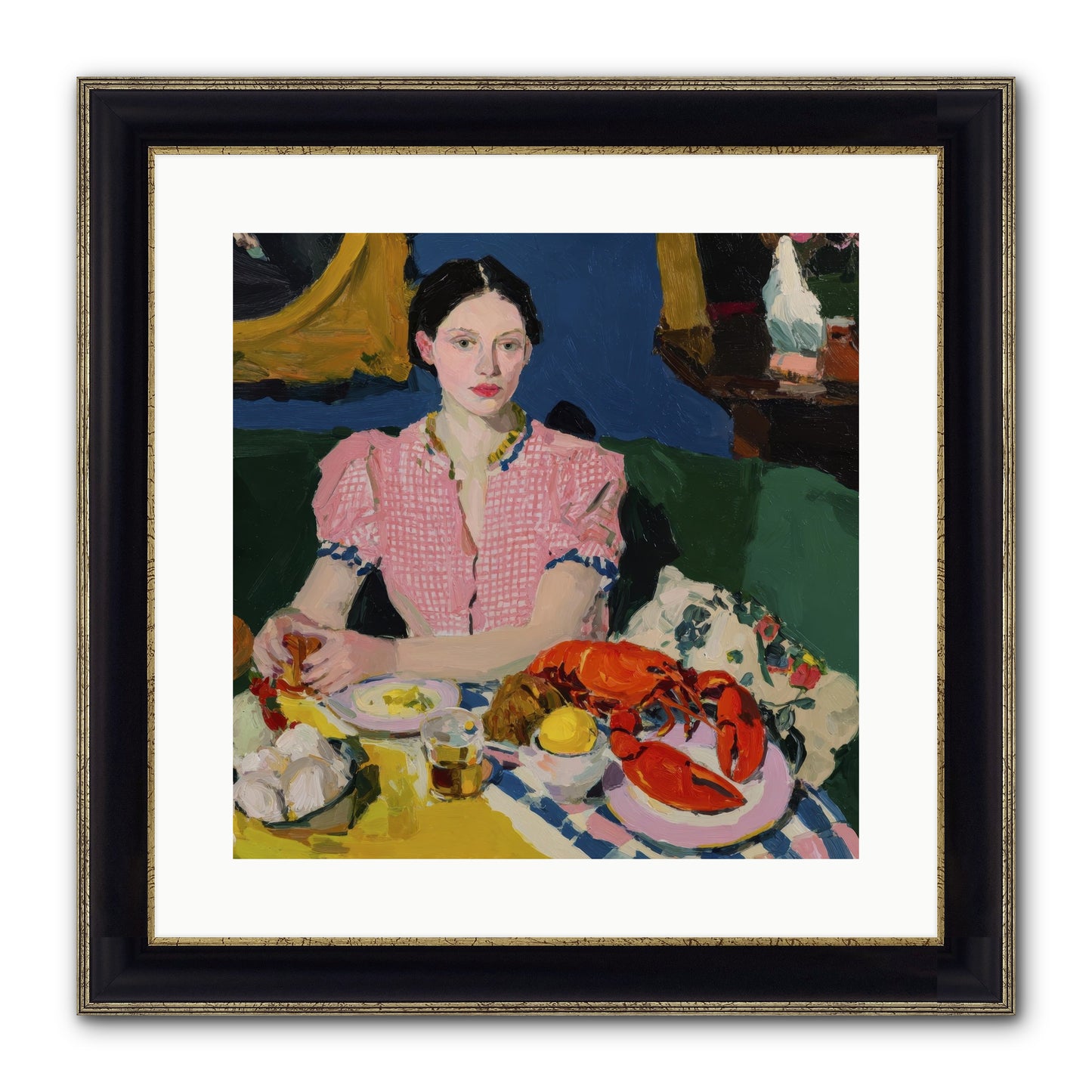 Dinner As Theater Framed Print - Black & Gold 16x16