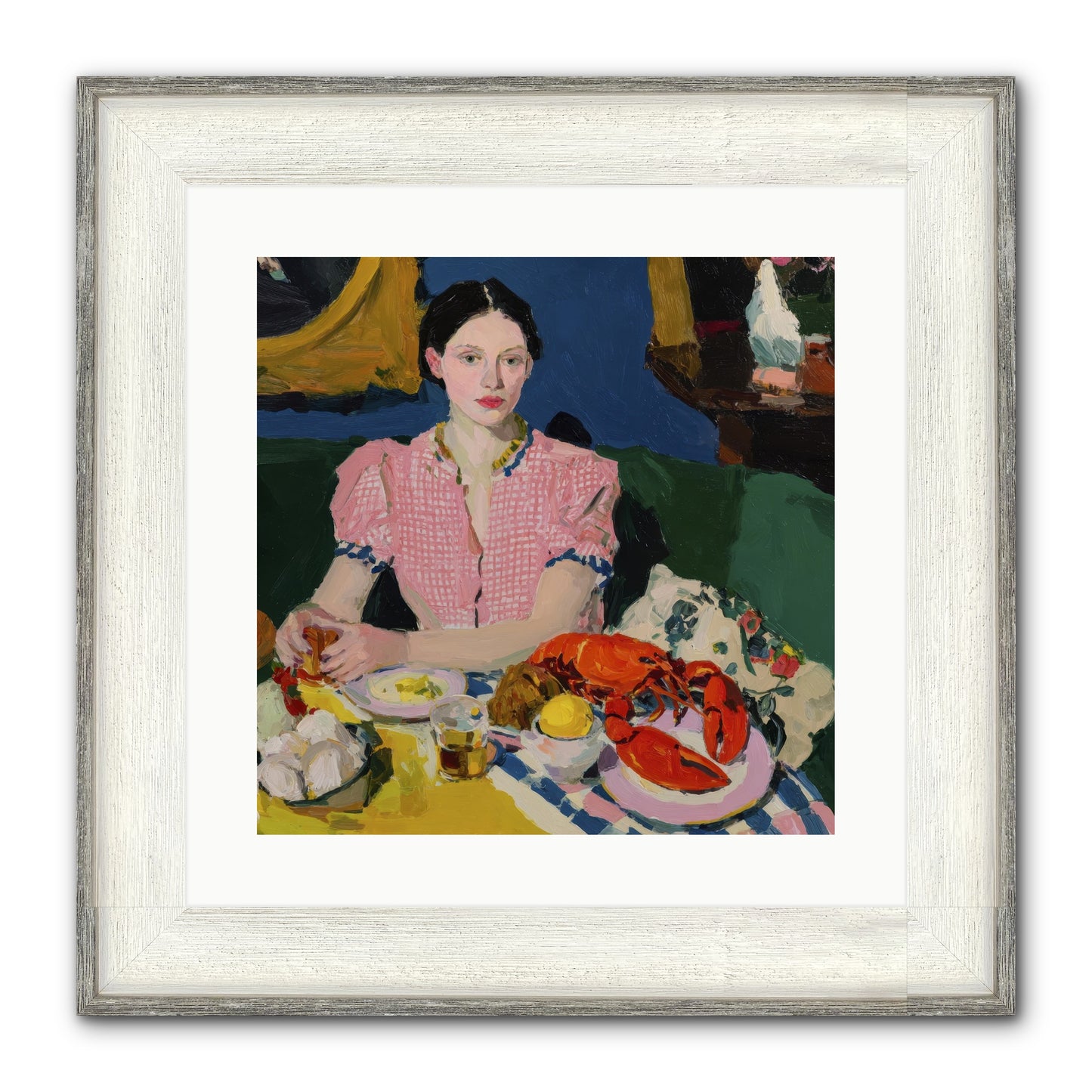 Dinner As Theater Framed Print - Driftwood White 16x16