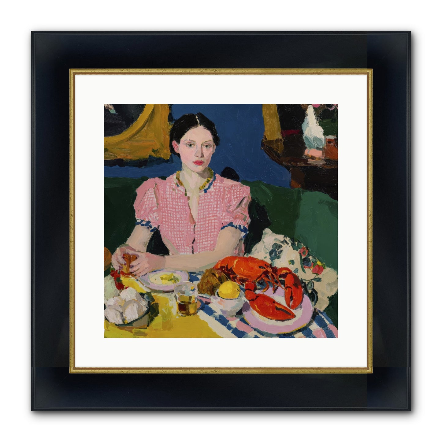Dinner As Theater Framed Print - Wide Black w/Gold 16x16