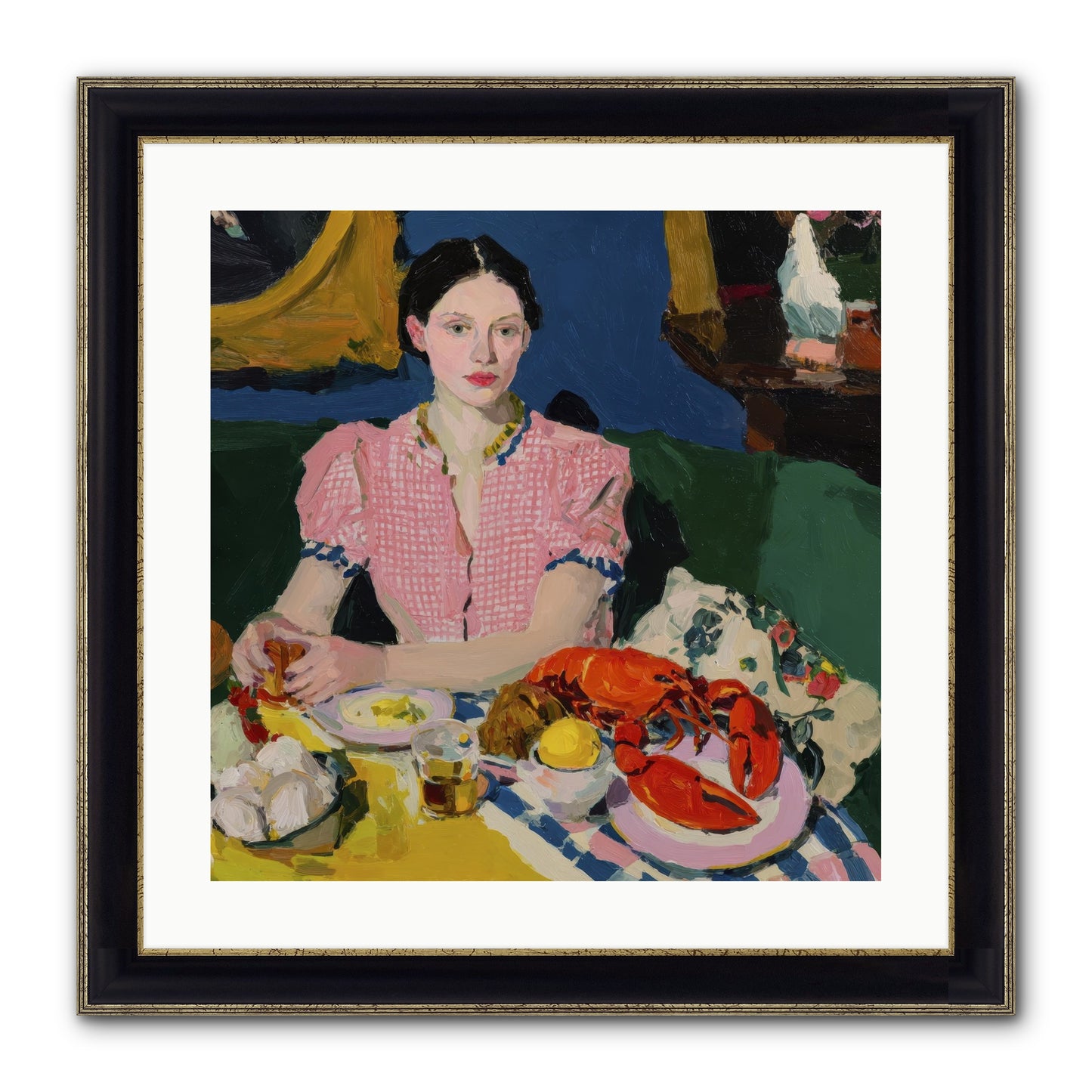 Dinner As Theater Framed Print - Black & Gold 20x20