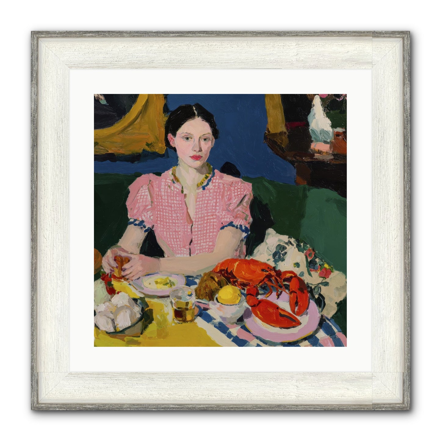 Dinner As Theater Framed Print - Driftwood White 20x20