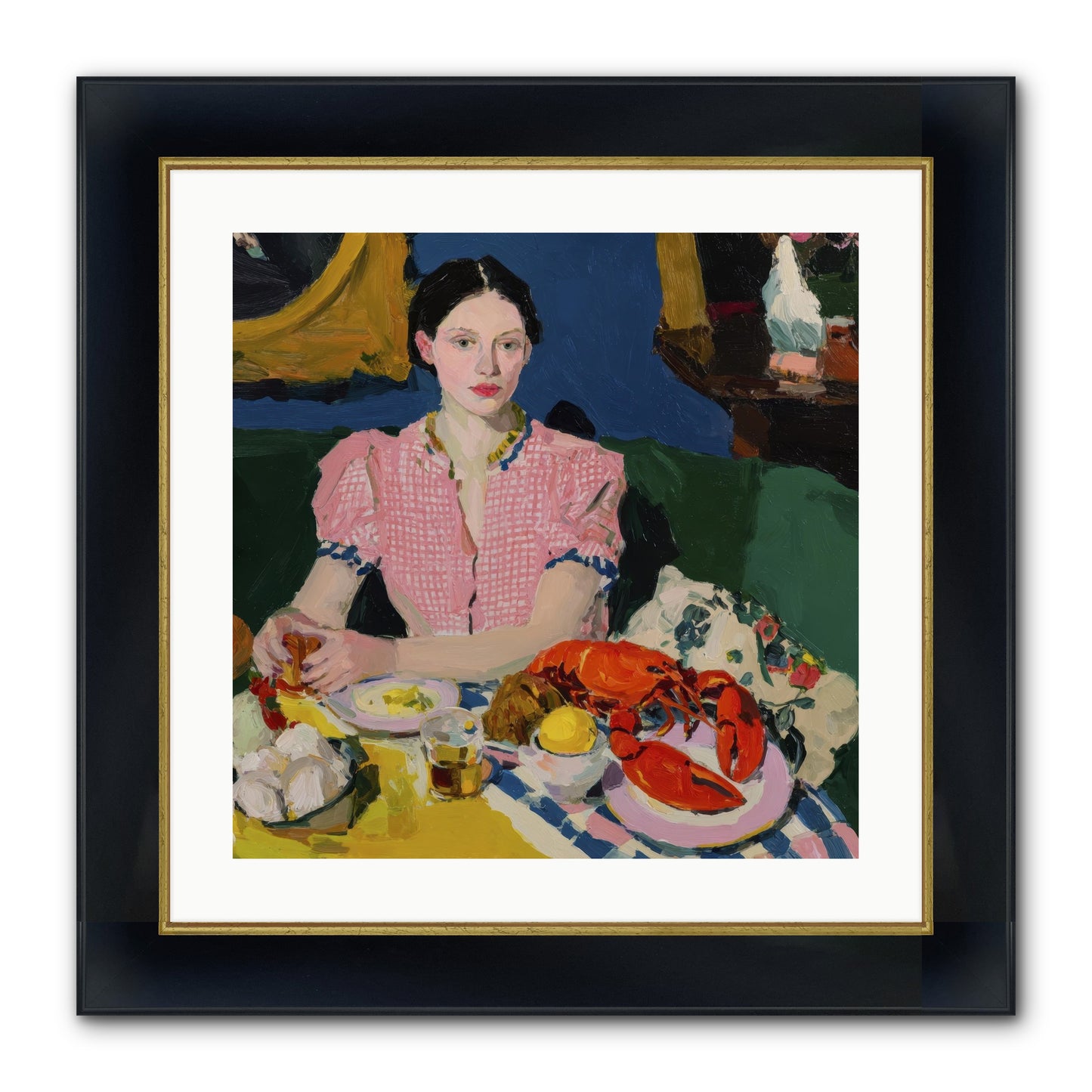Dinner As Theater Framed Print - Wide Black w/Gold 20x20