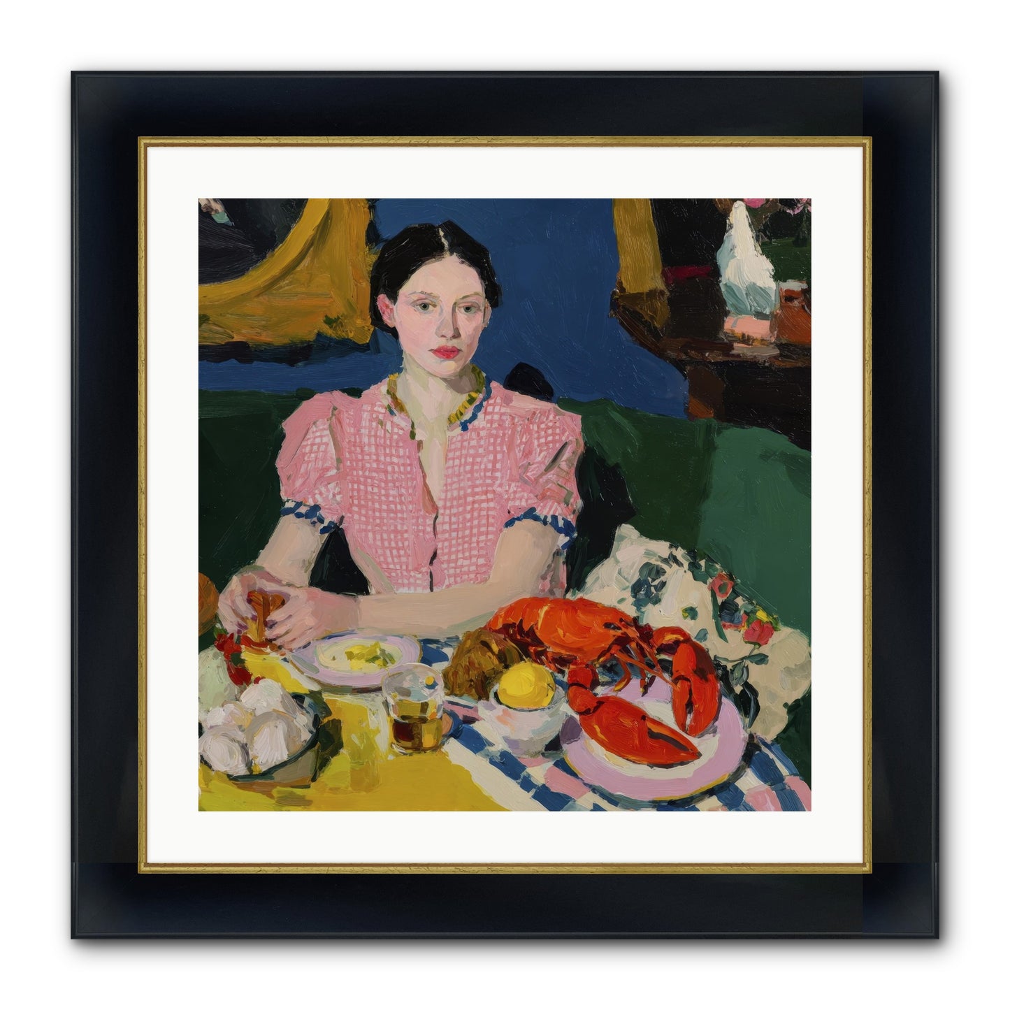 Dinner As Theater Framed Print - Wide Black w/Gold 24x24