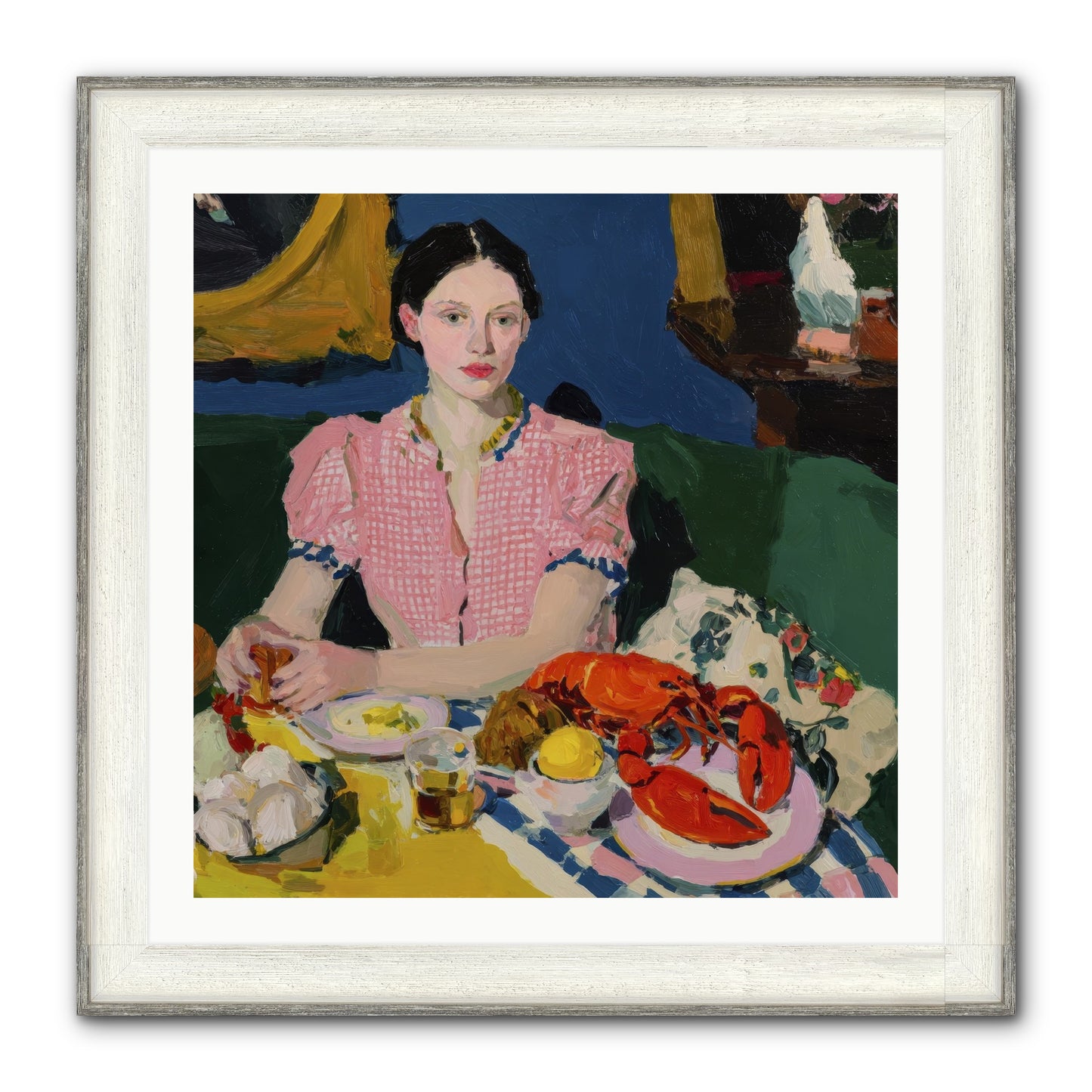 Dinner As Theater Framed Print - Driftwood White 30x30