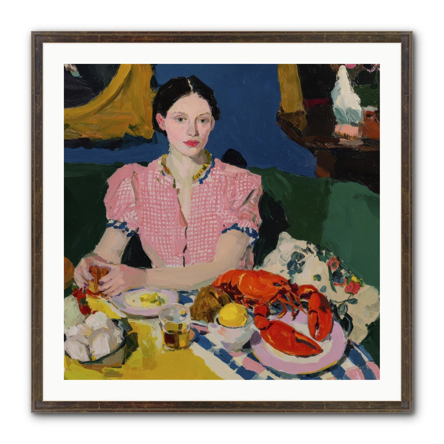 Dinner As Theater Framed Print - Slimwoods Black/Gold 30x30