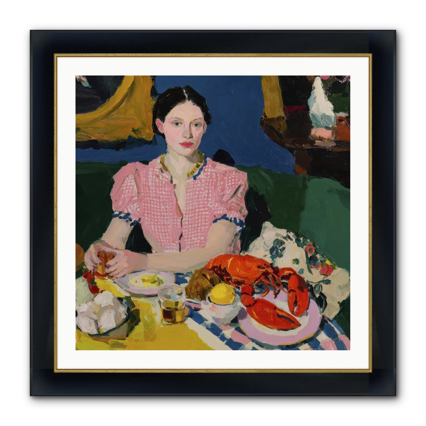 Dinner As Theater Framed Print - Wide Black w/Gold 30x30