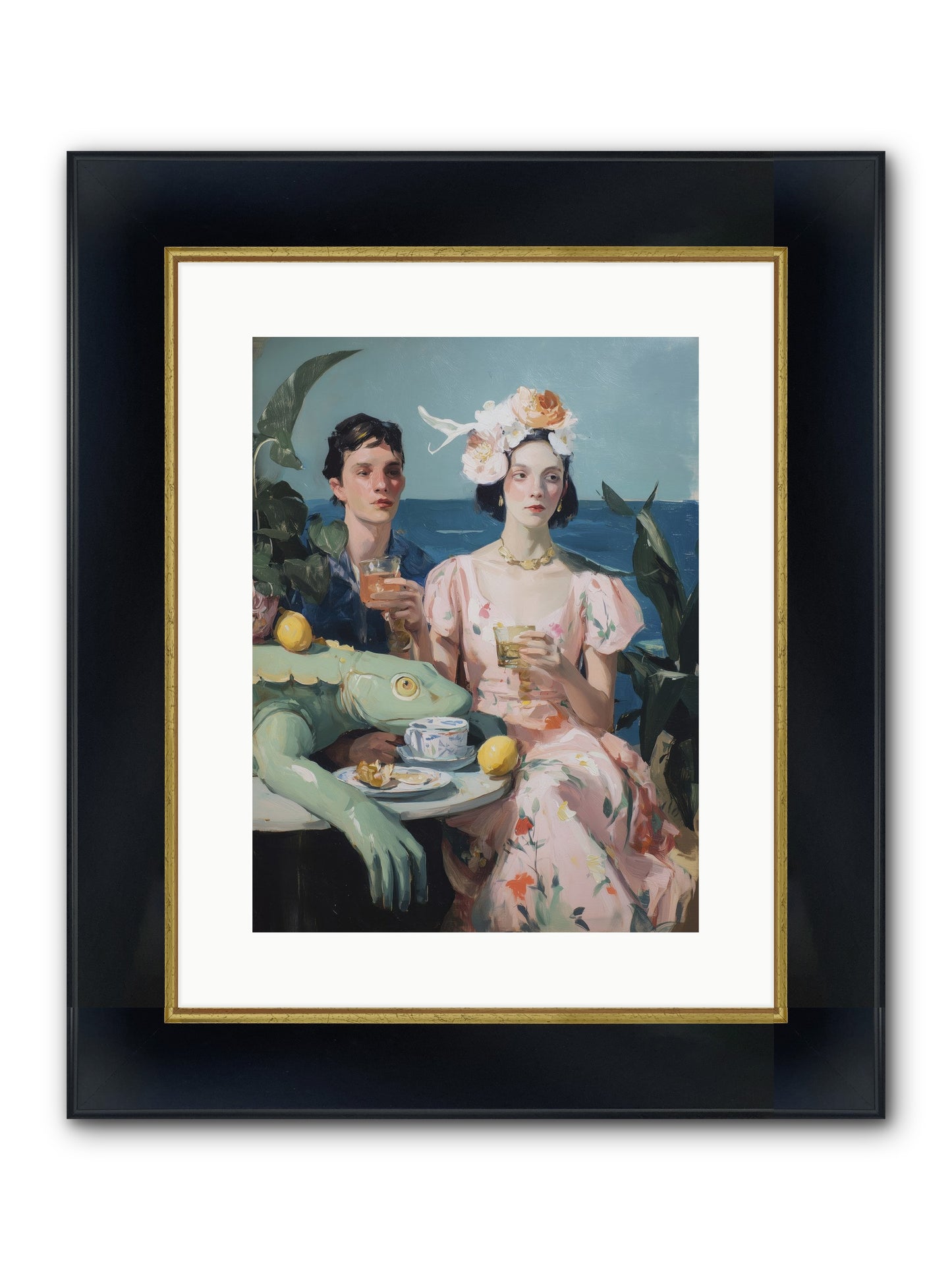Dinner Party Plot Twist Framed Print - Wide Black w/Gold 12x16