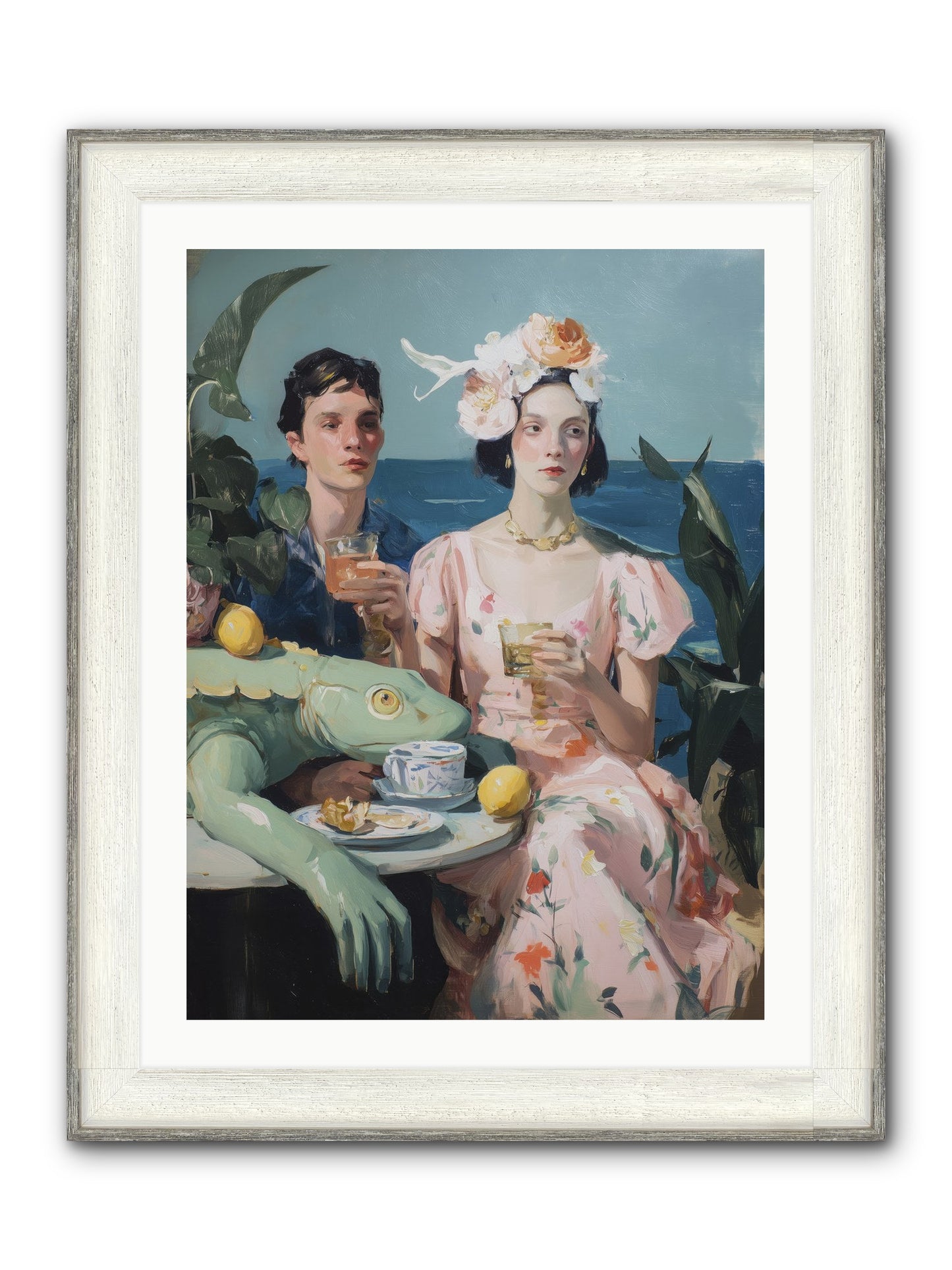 Dinner Party Plot Twist Framed Print - Driftwood White 24x32