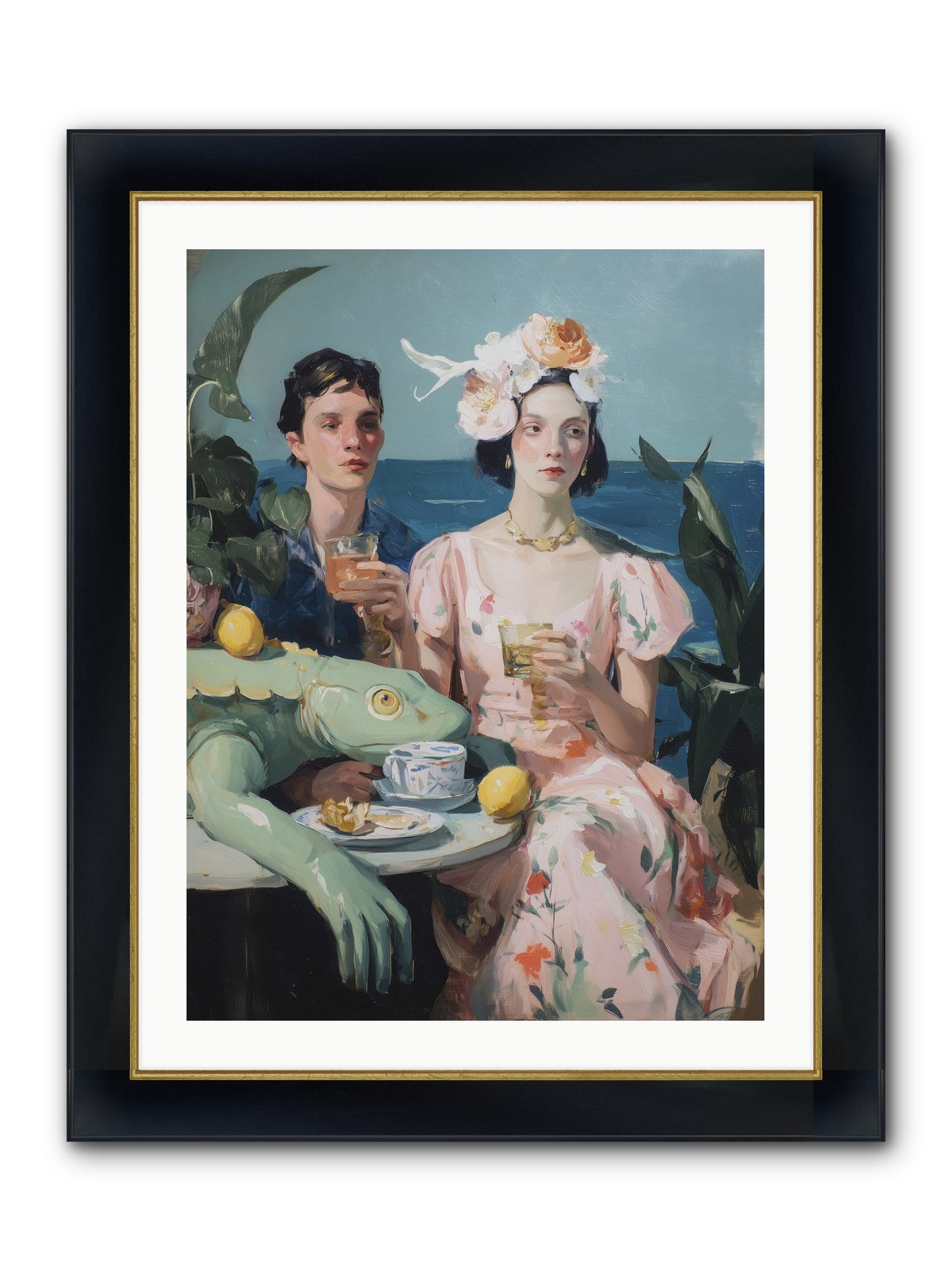 Dinner Party Plot Twist Framed Print - Wide Black w/Gold 24x32