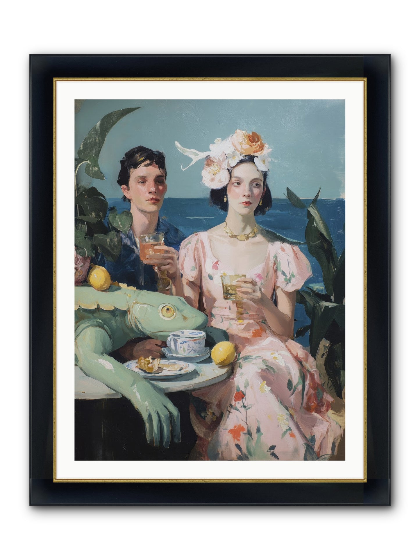 Dinner Party Plot Twist Framed Print - Wide Black w/Gold 30x40