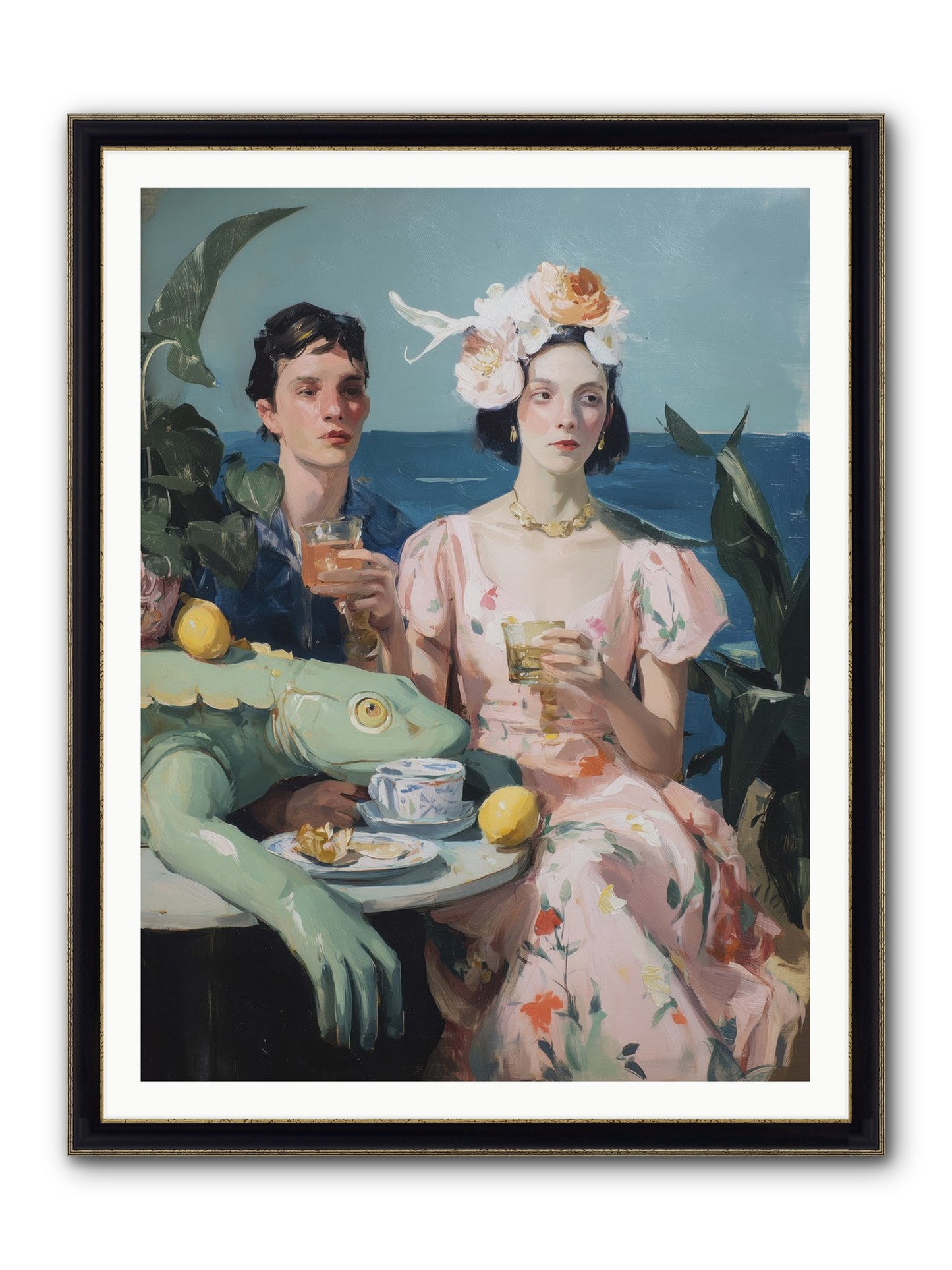 Dinner Party Plot Twist Framed Print - Black & Gold 36x48