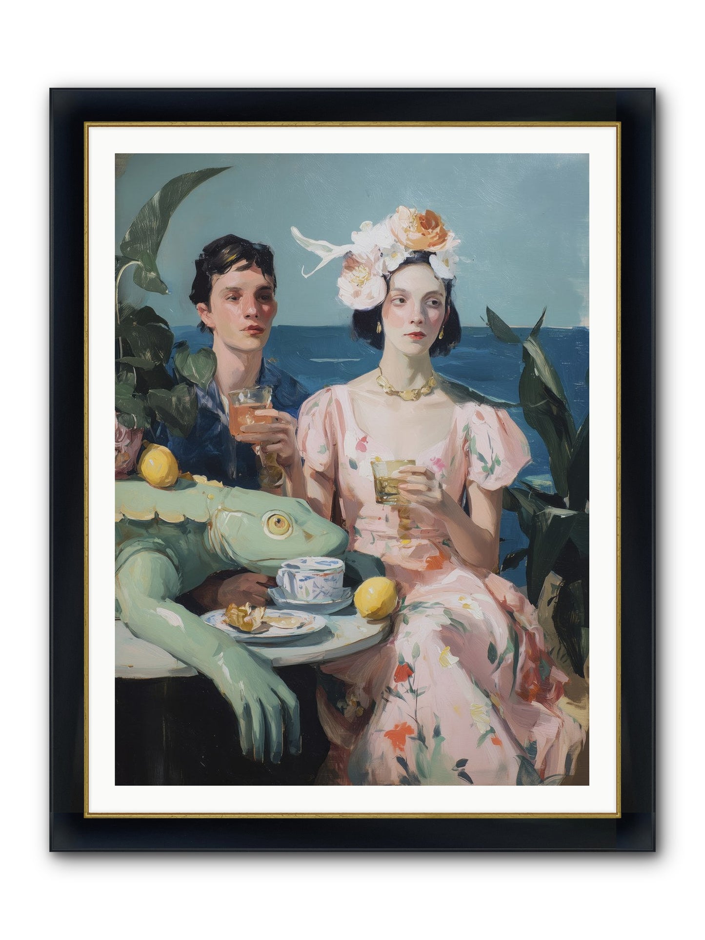 Dinner Party Plot Twist Framed Print - Wide Black w/Gold 36x48
