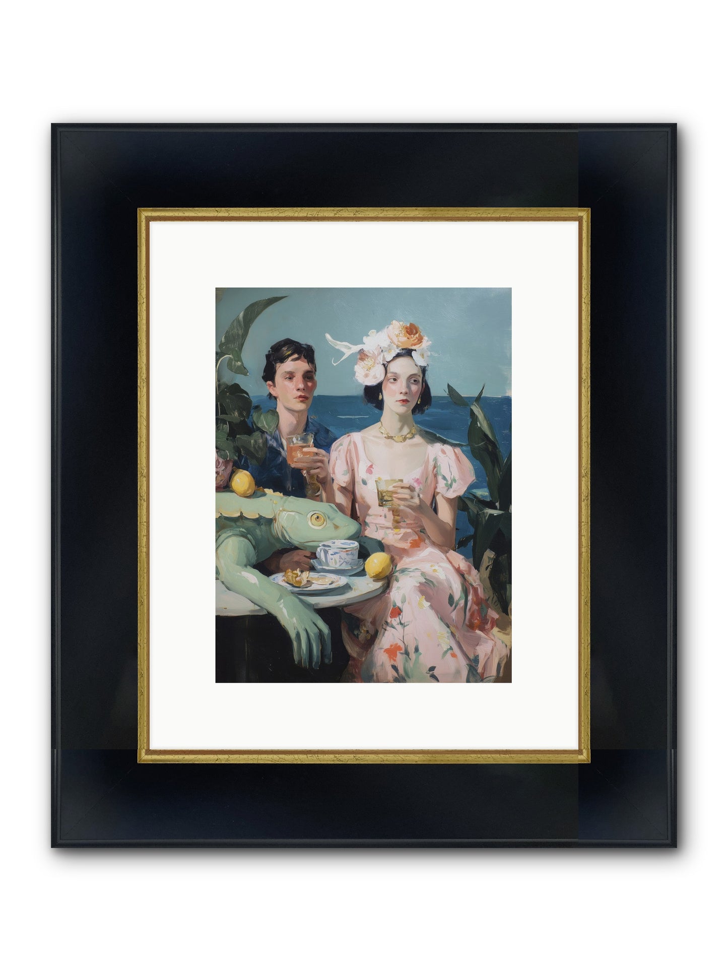 Dinner Party Plot Twist Framed Print - Wide Black w/Gold 9x12