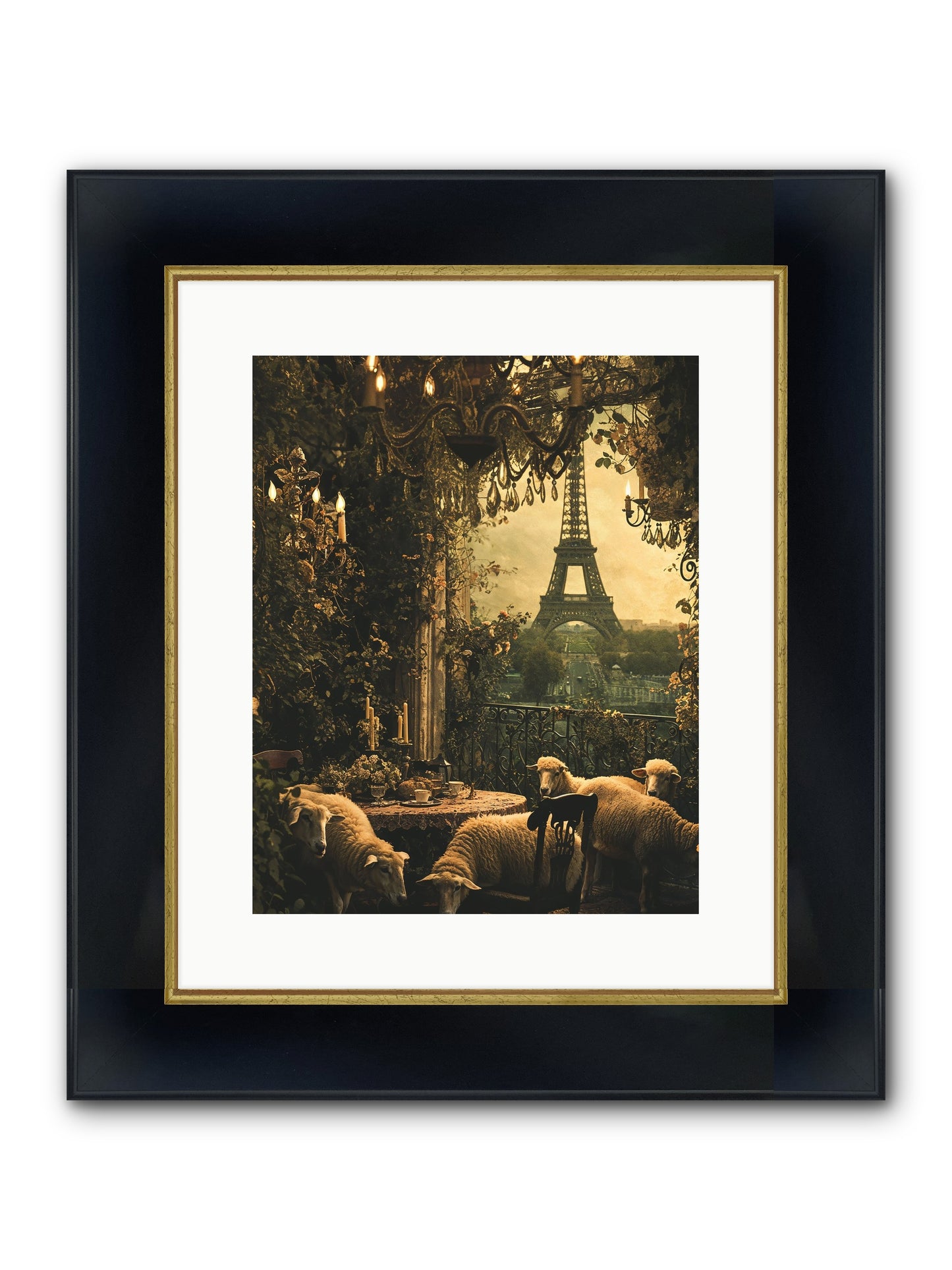 Dinner With A View Framed Print - Wide Black w/Gold 12x15