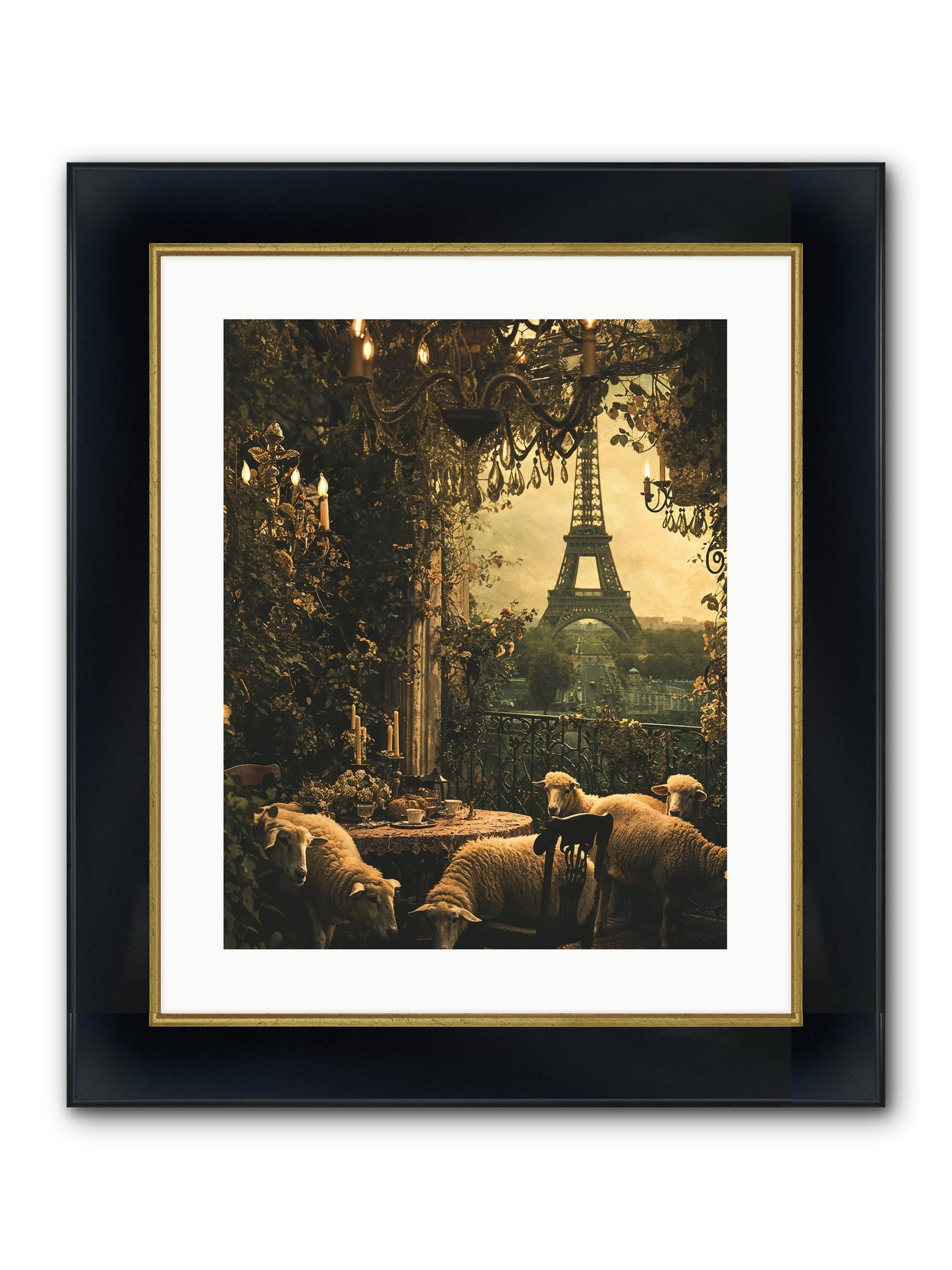 Dinner With A View Framed Print - Wide Black w/Gold 16x20