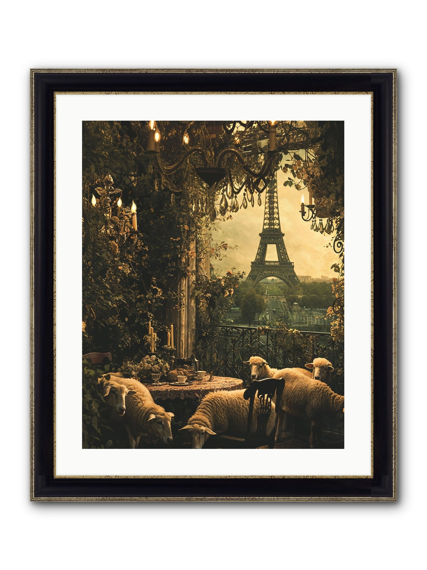 Dinner With A View Framed Print - Black & Gold 20x25