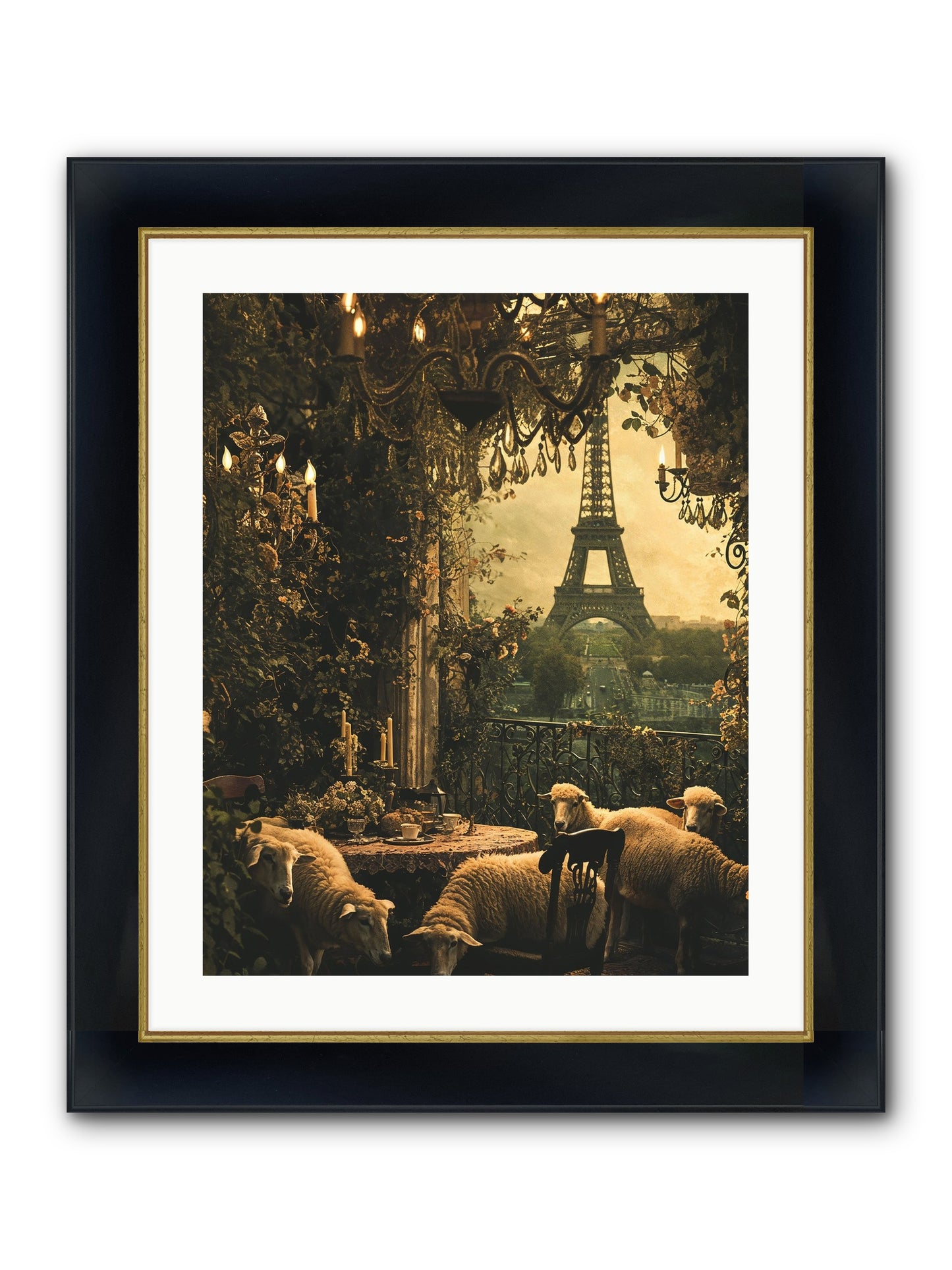 Dinner With A View Framed Print - Wide Black w/Gold 20x25