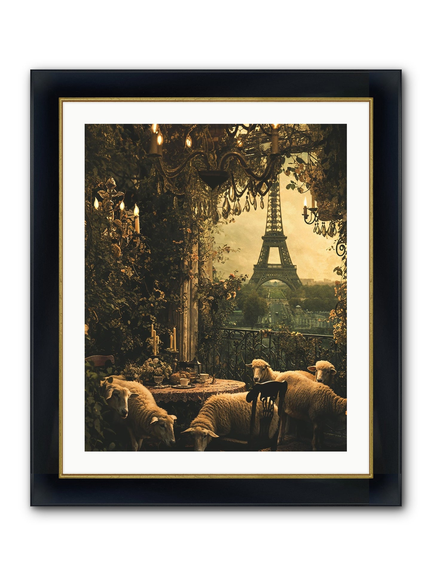 Dinner With A View Framed Print - Wide Black w/Gold 24x30