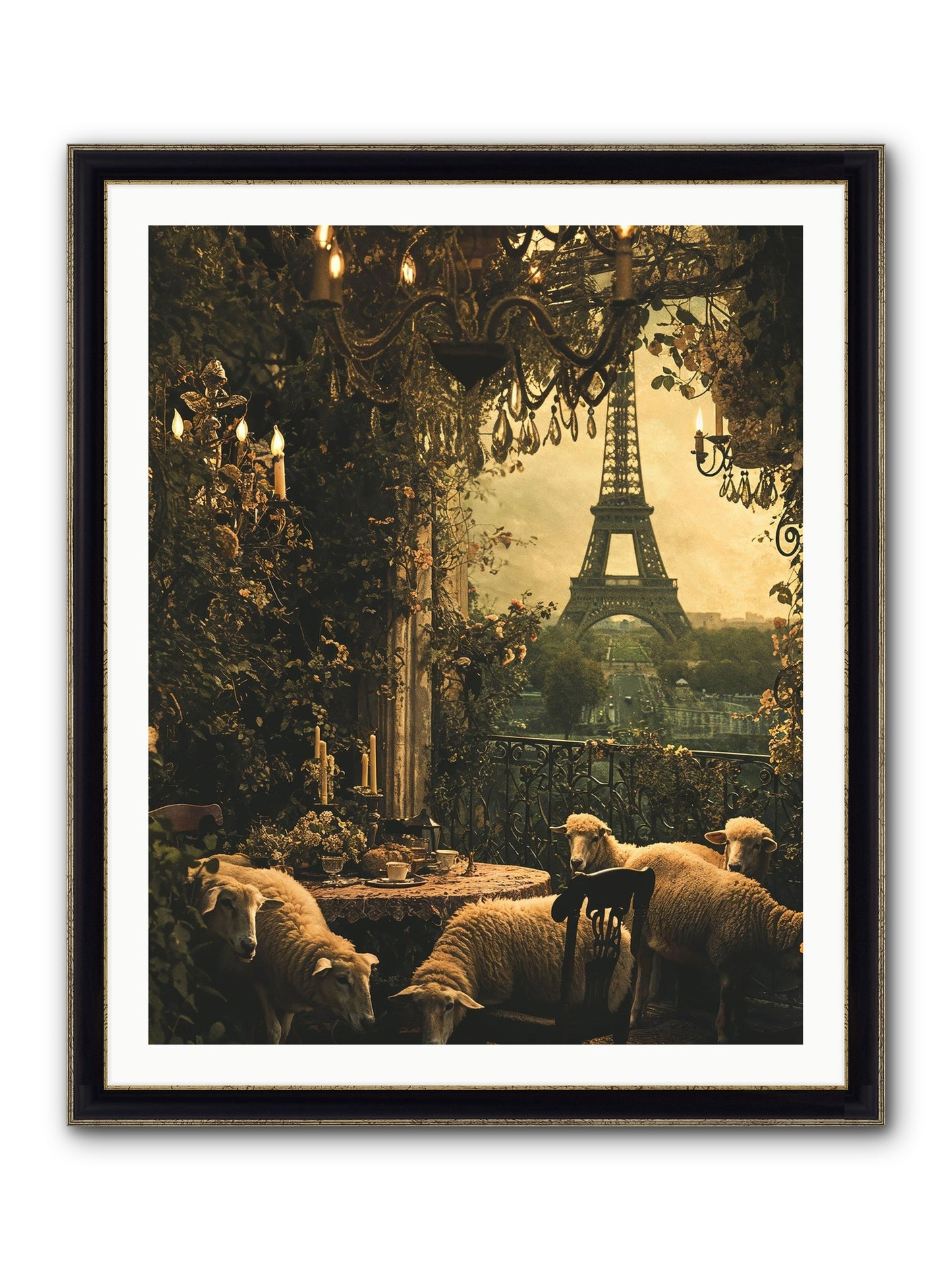 Dinner With A View Framed Print - Black & Gold 32x40