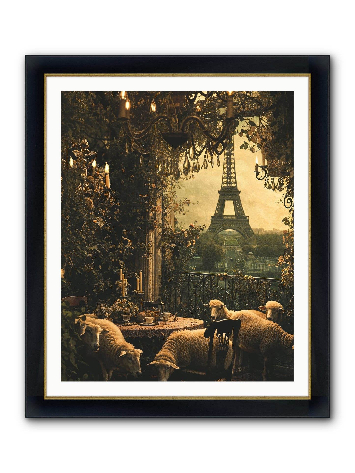 Dinner With A View Framed Print - Wide Black w/Gold 32x40