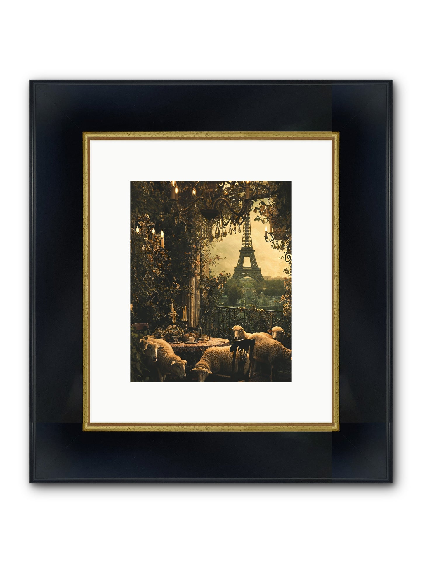 Dinner With A View Framed Print - Wide Black w/Gold 8x10