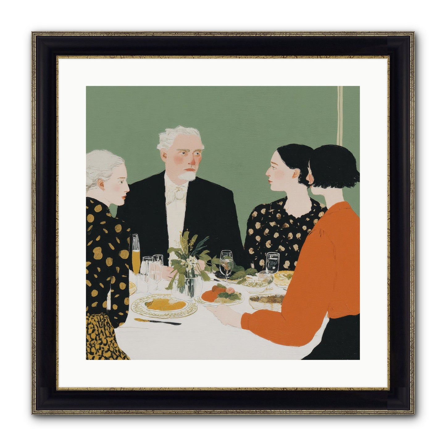 Dinner With The Naturalist Framed Print - Black & Gold 20x20