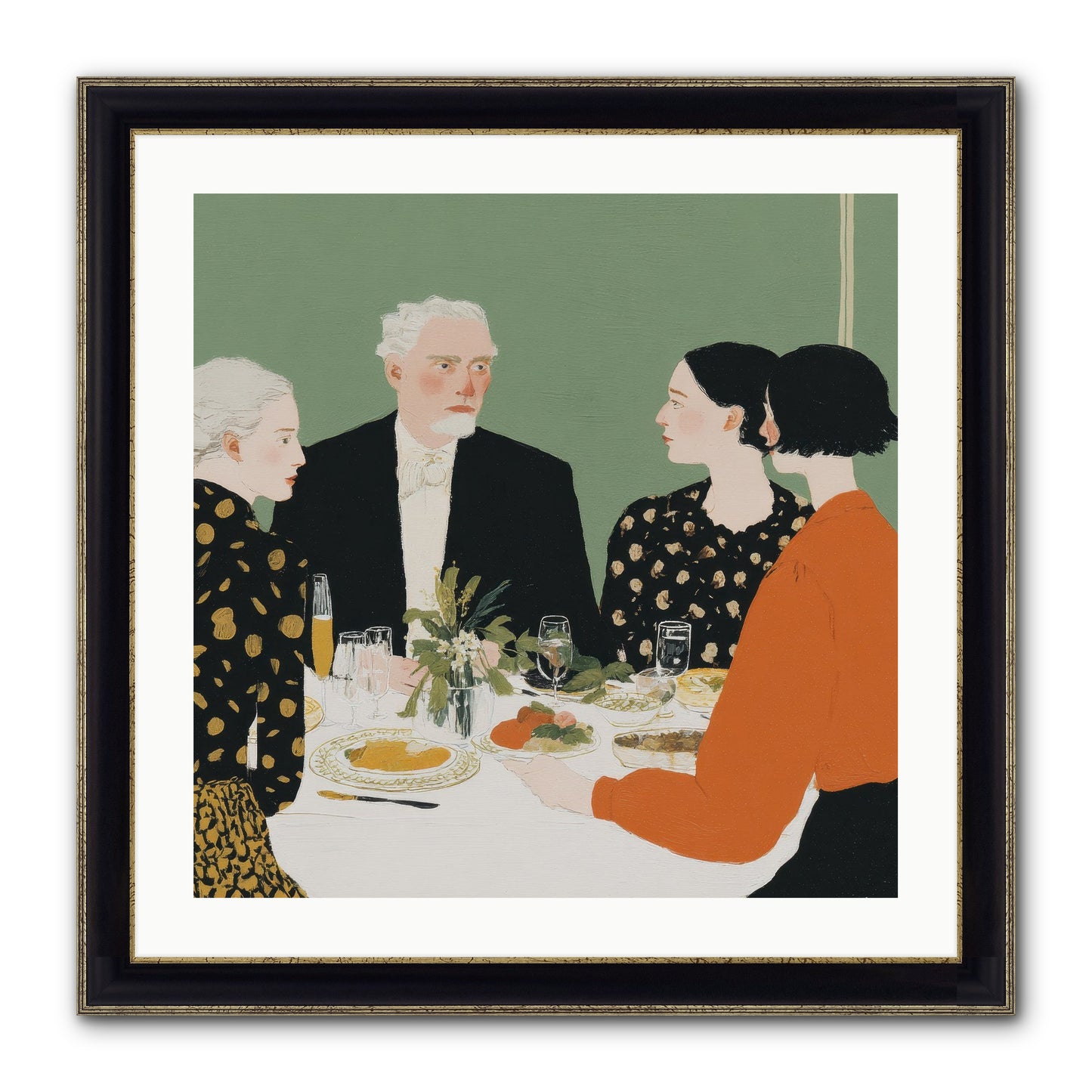 Dinner With The Naturalist Framed Print - Black & Gold 24x24