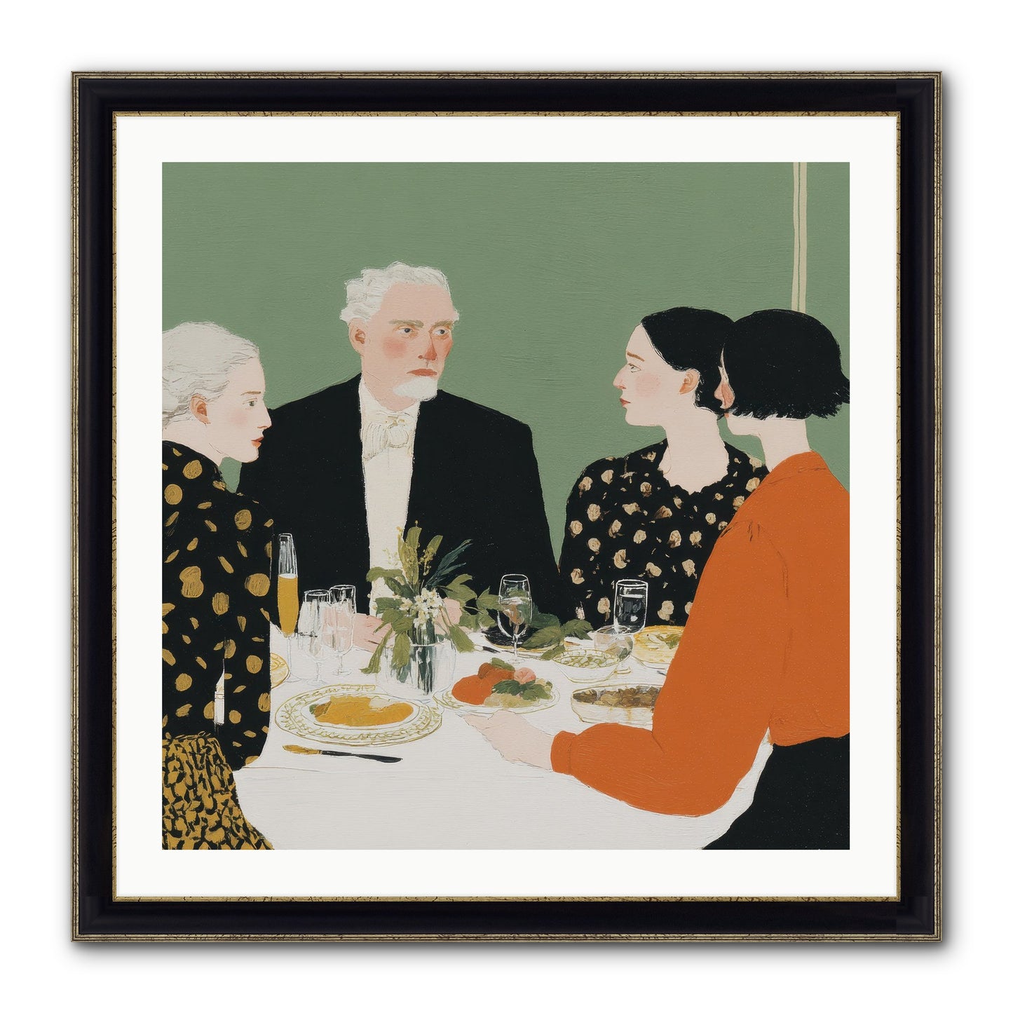 Dinner With The Naturalist Framed Print - Black & Gold 30x30