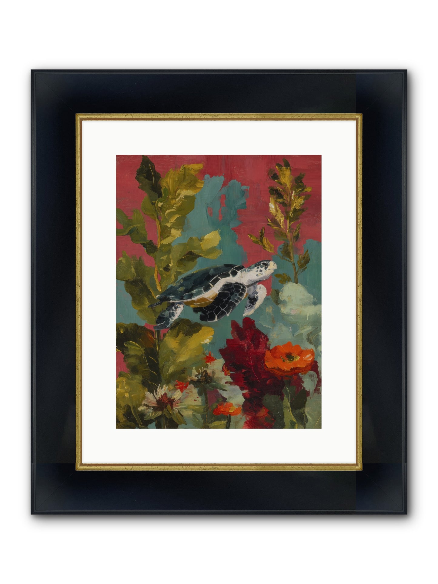 Diving Through Amber Framed Print - Wide Black w/Gold 12x16