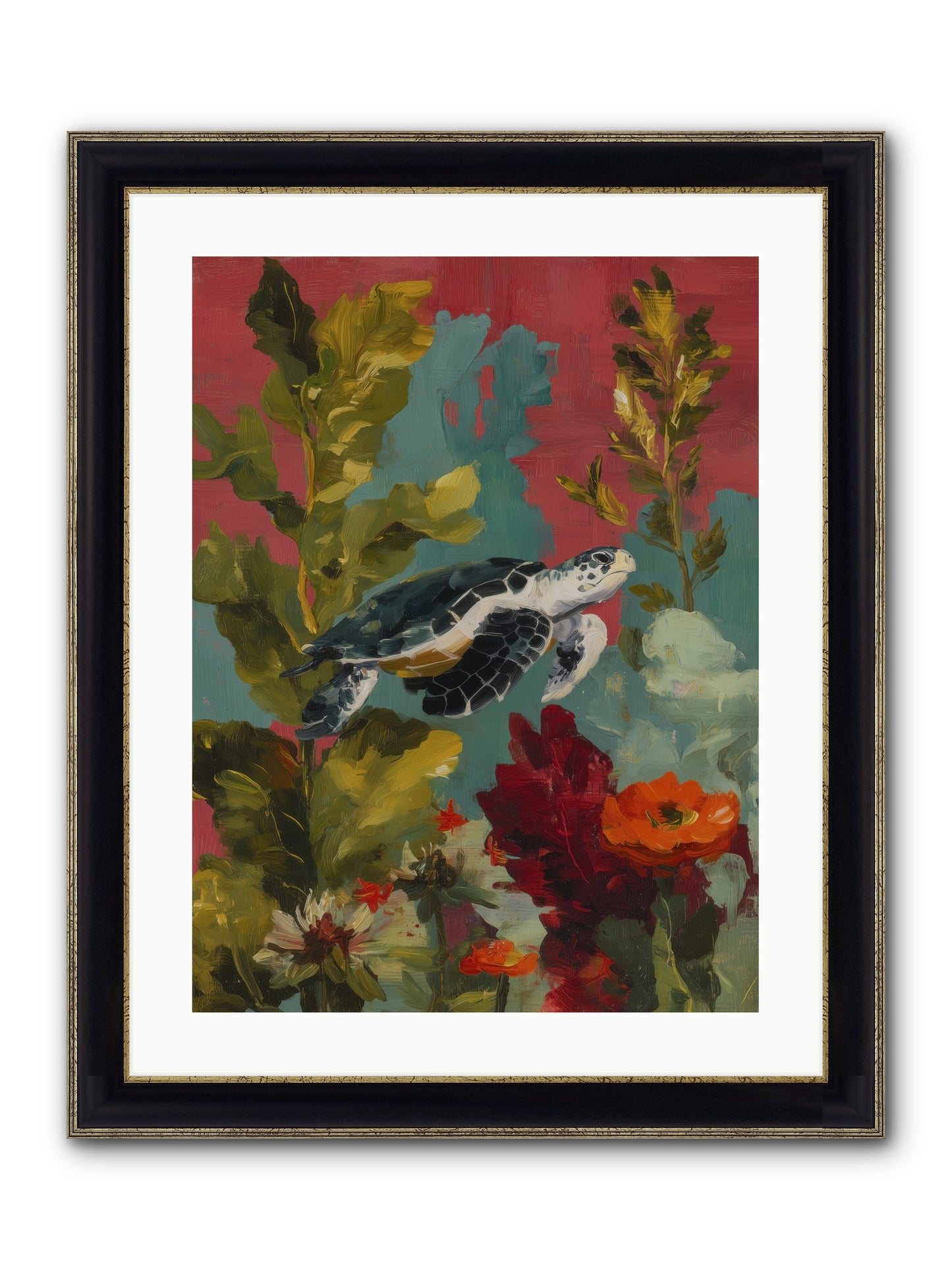Diving Through Amber Framed Print - Black & Gold 18x24