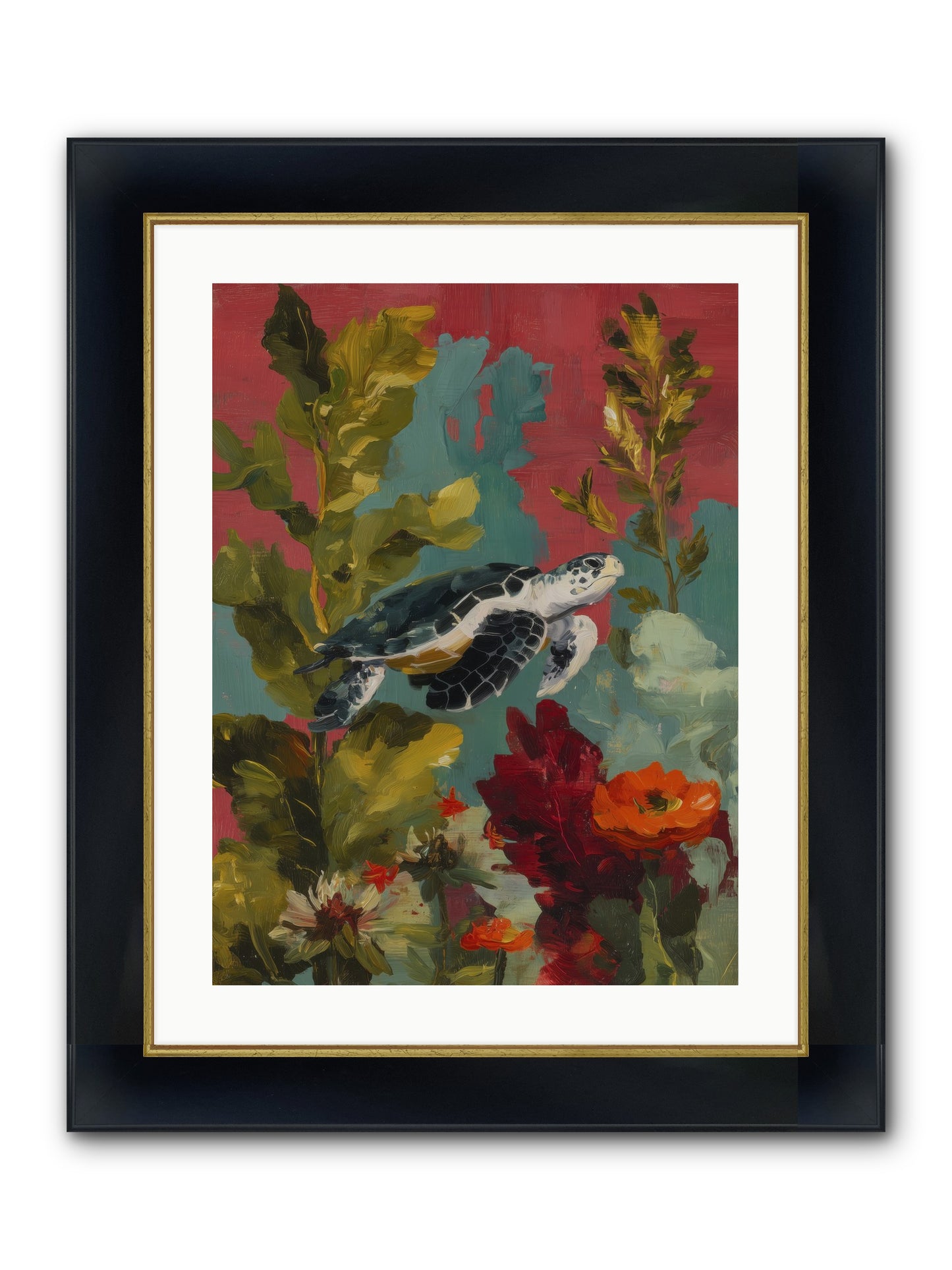 Diving Through Amber Framed Print - Wide Black w/Gold 18x24