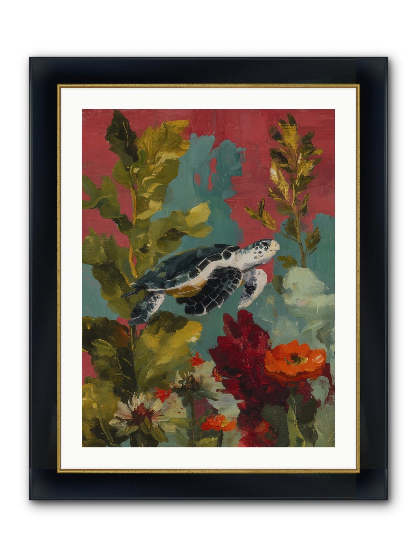 Diving Through Amber Framed Print - Wide Black w/Gold 24x32