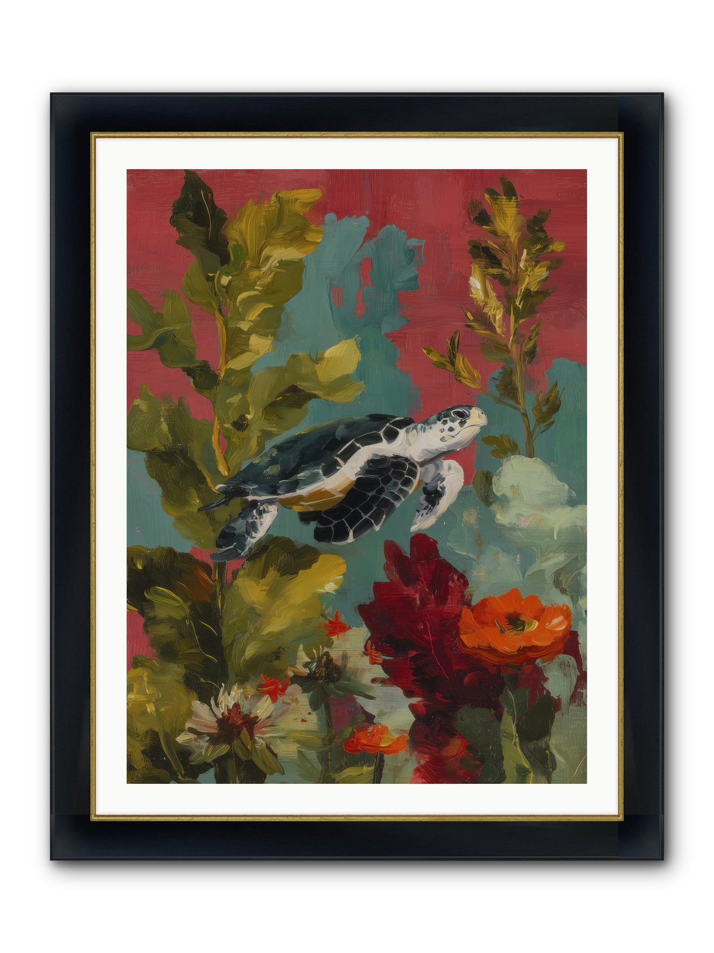 Diving Through Amber Framed Print - Wide Black w/Gold 30x40