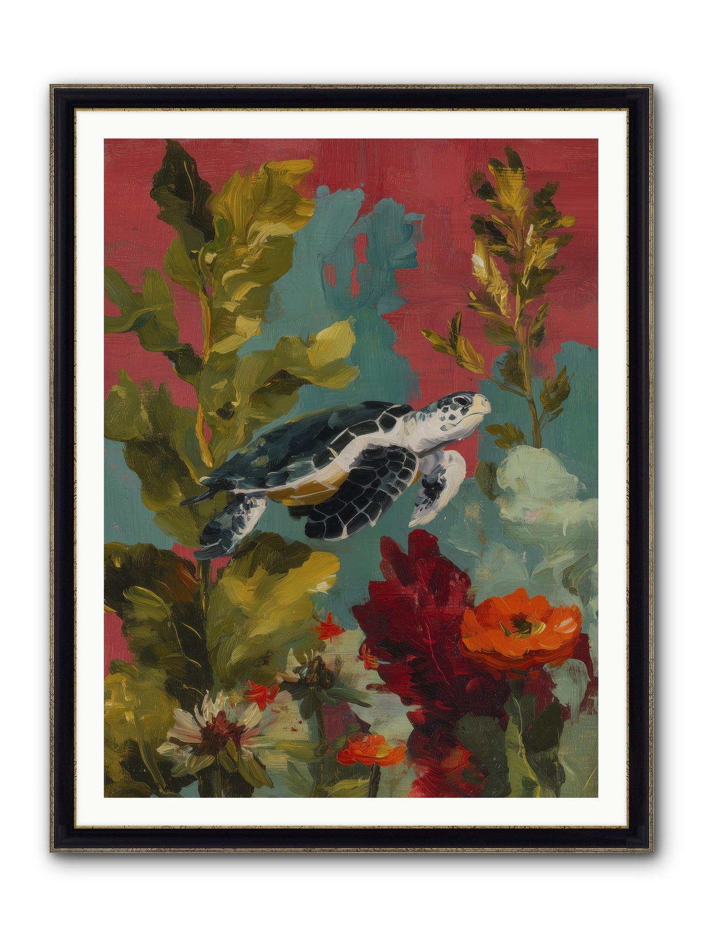 Diving Through Amber Framed Print - Black & Gold 36x48
