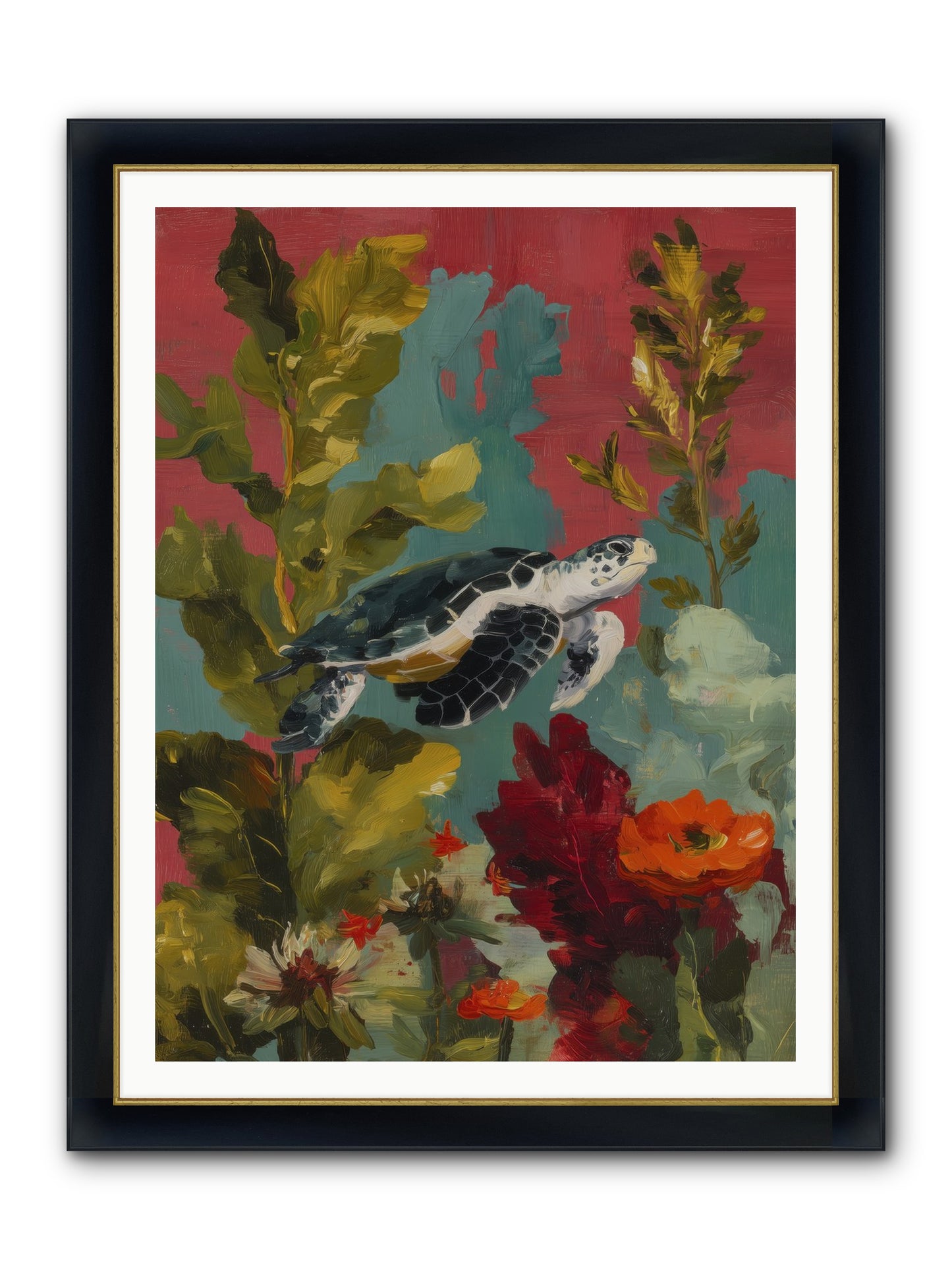 Diving Through Amber Framed Print - Wide Black w/Gold 36x48