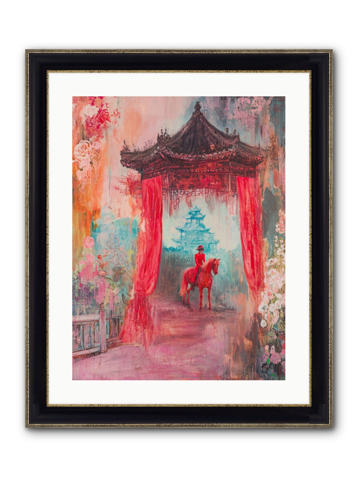 Dragons Dance At Dawn Framed Print - Black & Gold 18x24