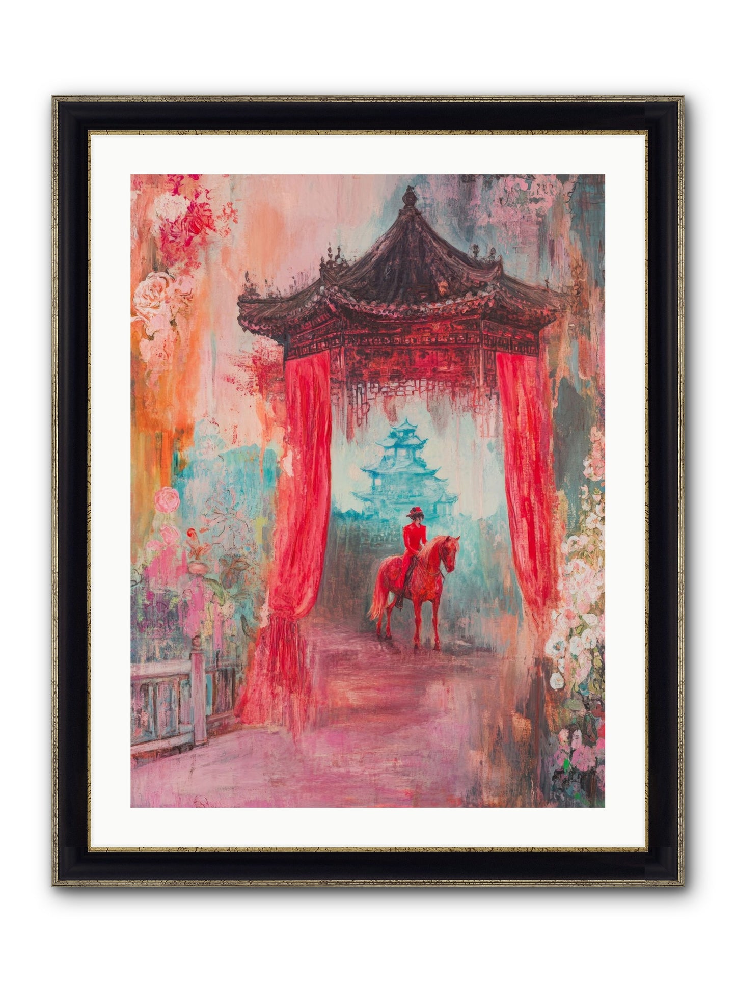 Dragons Dance At Dawn Framed Print - Black & Gold 24x32
