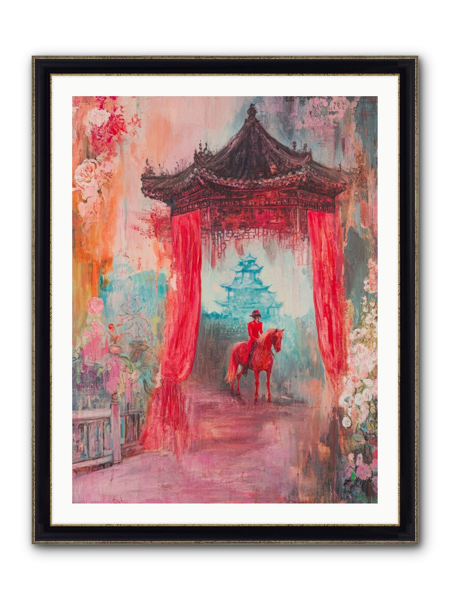 Dragons Dance At Dawn Framed Print - Black & Gold 30x40