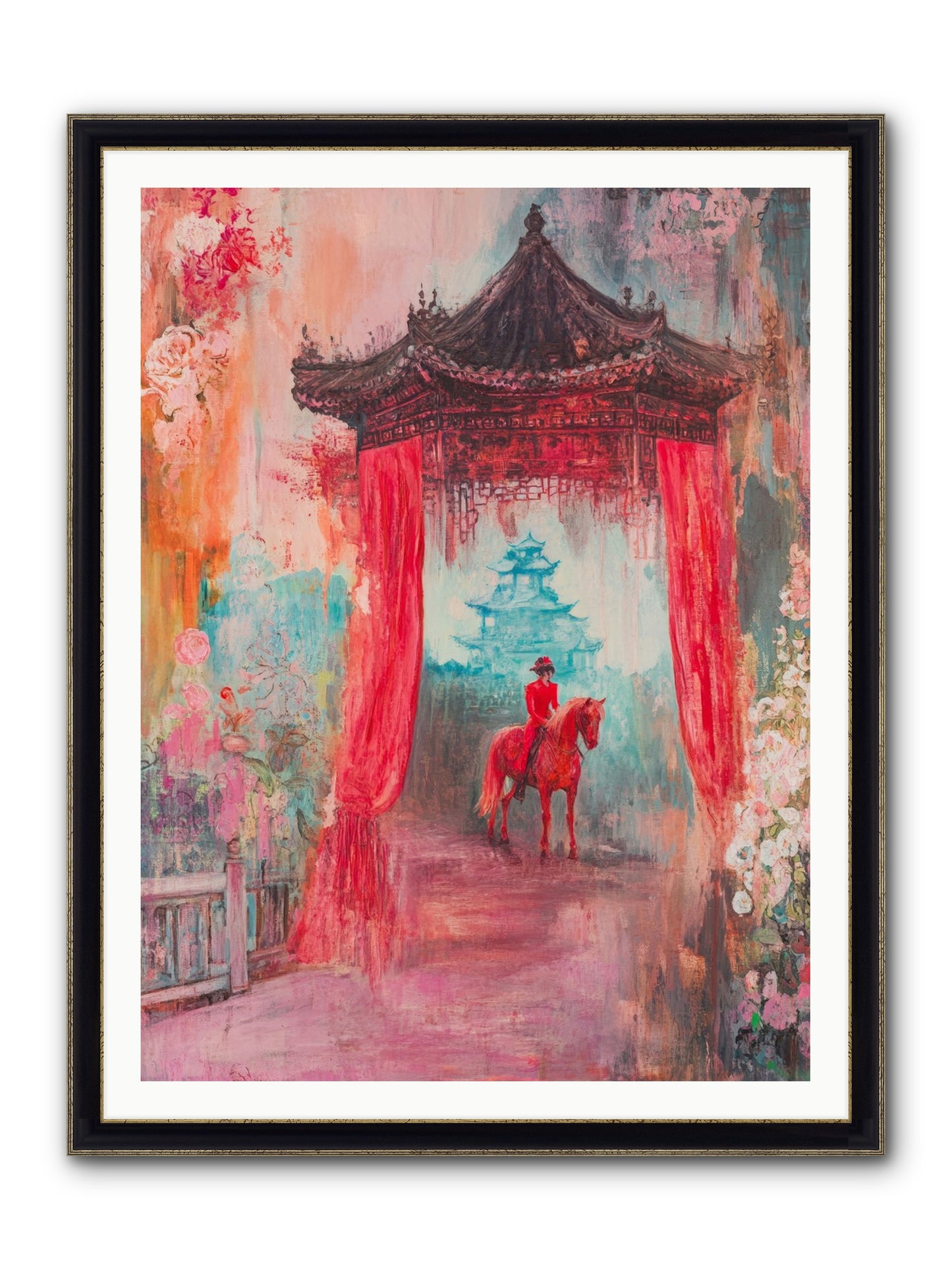 Dragons Dance At Dawn Framed Print - Black & Gold 36x48