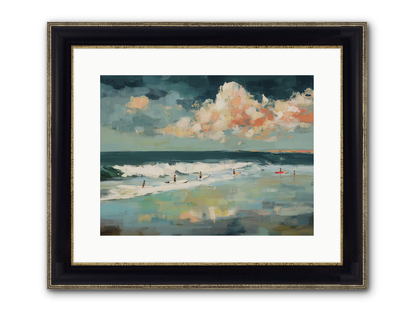 Dream State Surfing Framed Print - Black & Gold 16x12