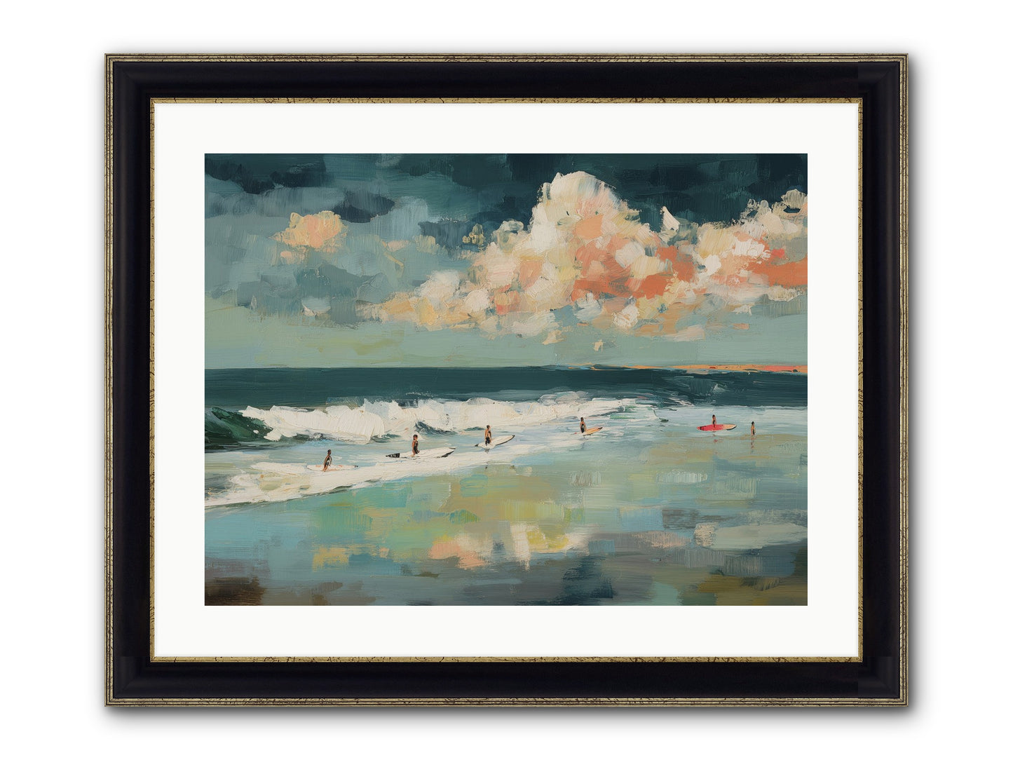 Dream State Surfing Framed Print - Black & Gold 24x18