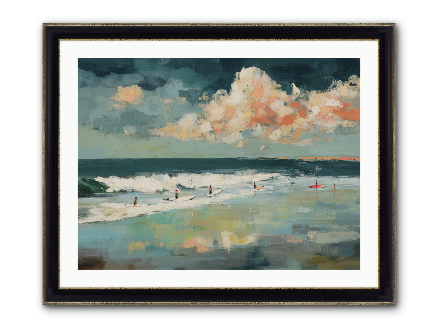Dream State Surfing Framed Print - Black & Gold 32x24