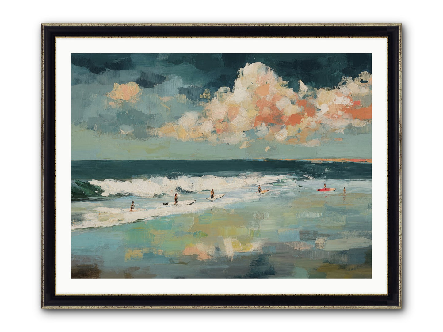 Dream State Surfing Framed Print - Black & Gold 40x30