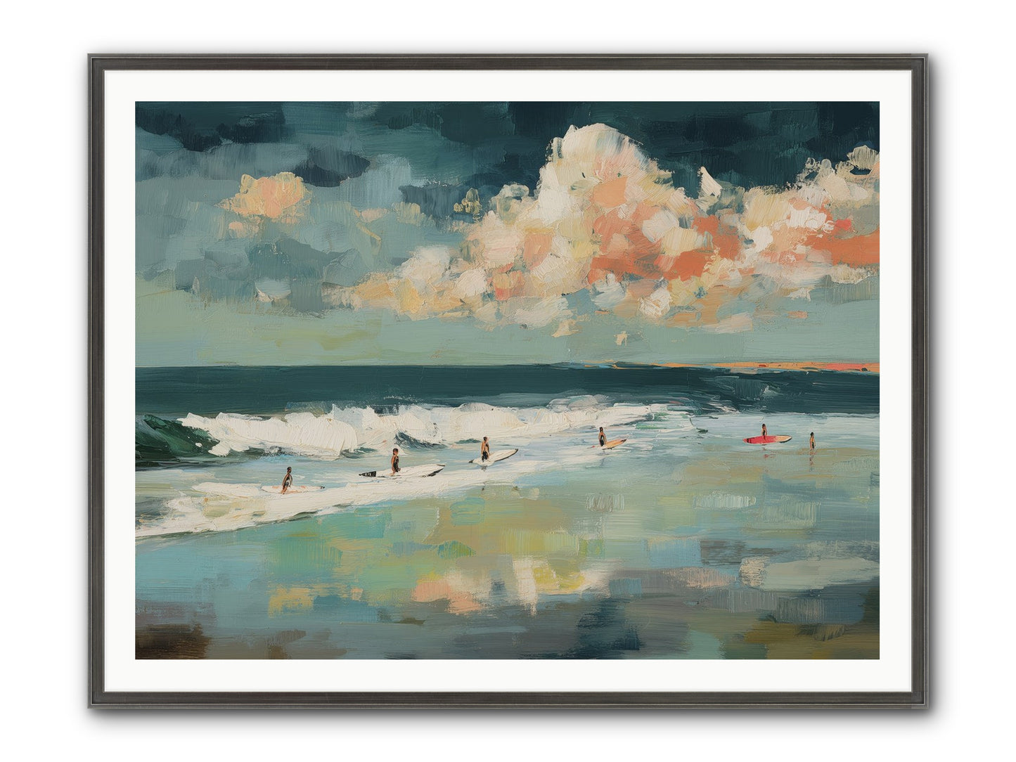 Dream State Surfing Framed Print - Slimwoods Black/Silver 48x36