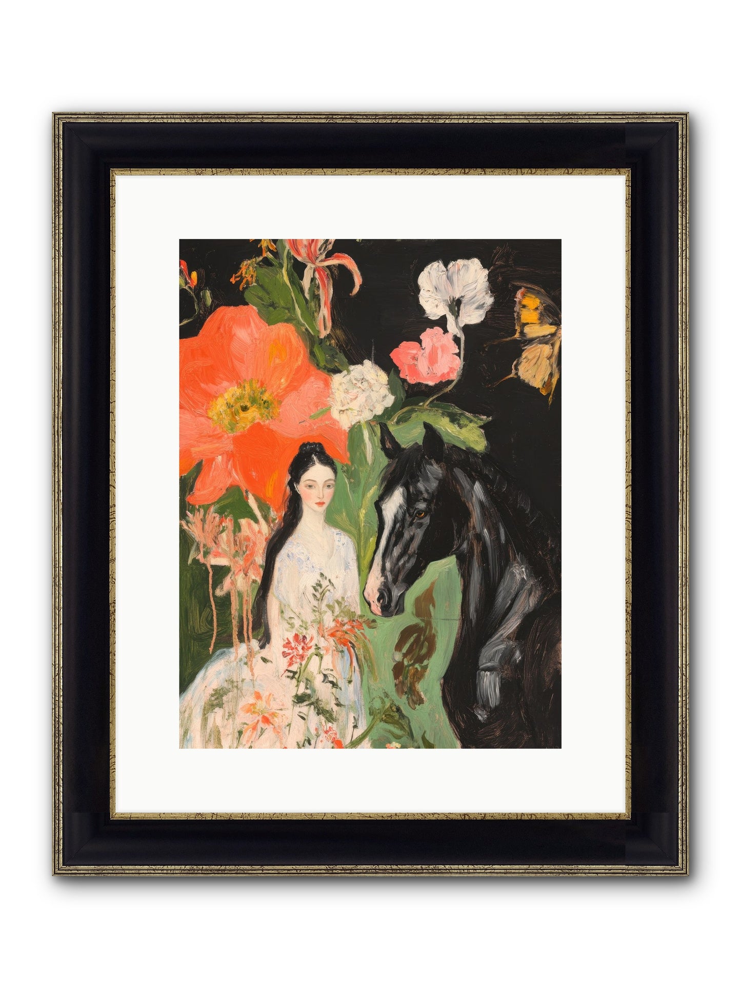 Dreamland Steed Framed Print - Black & Gold 12x16