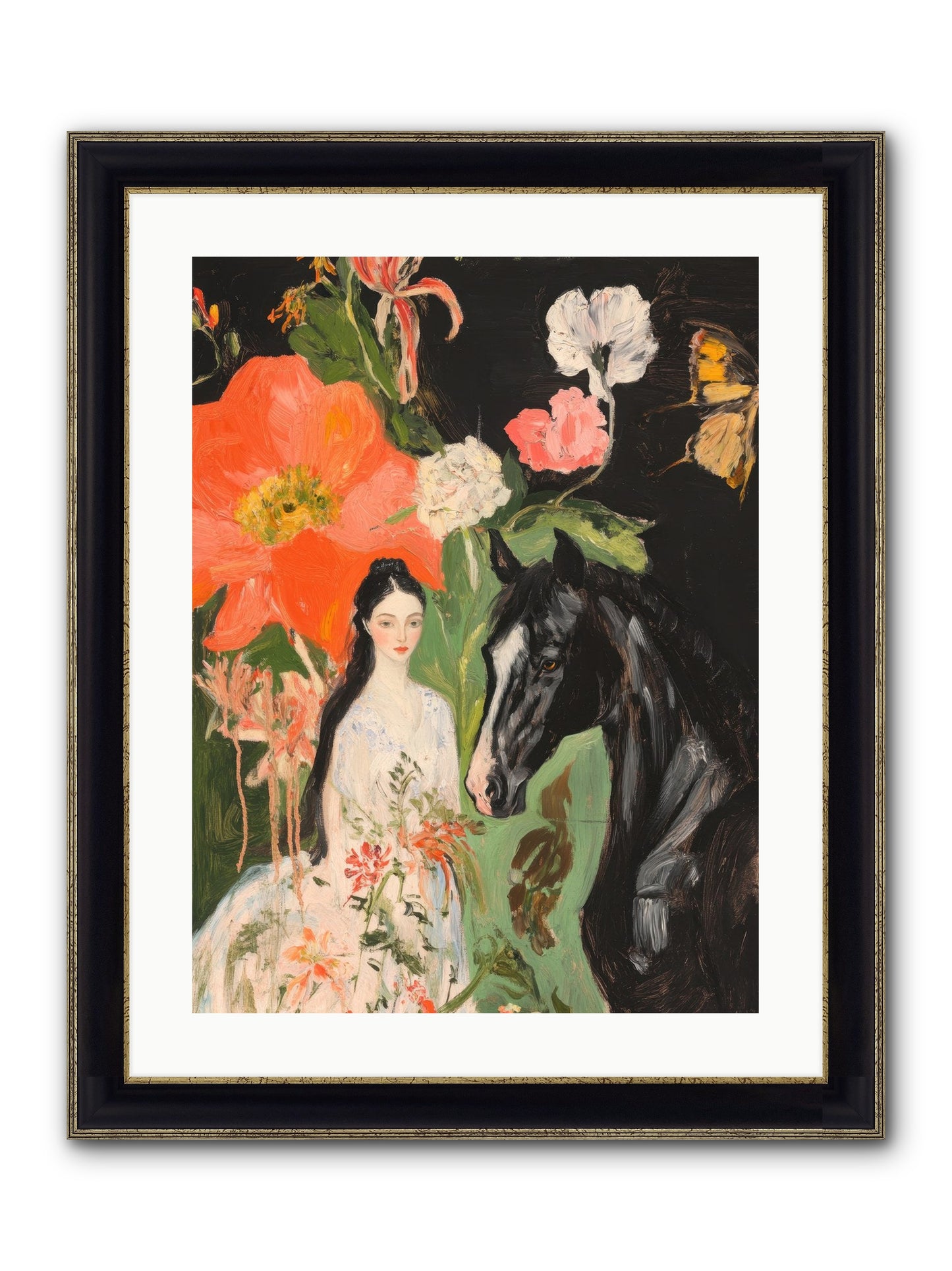 Dreamland Steed Framed Print - Black & Gold 18x24
