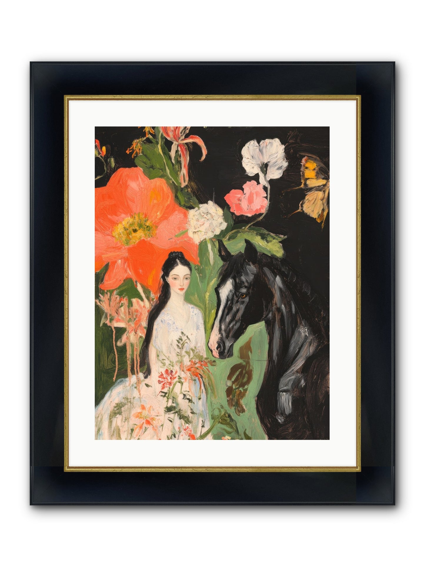 Dreamland Steed Framed Print - Wide Black w/Gold 18x24