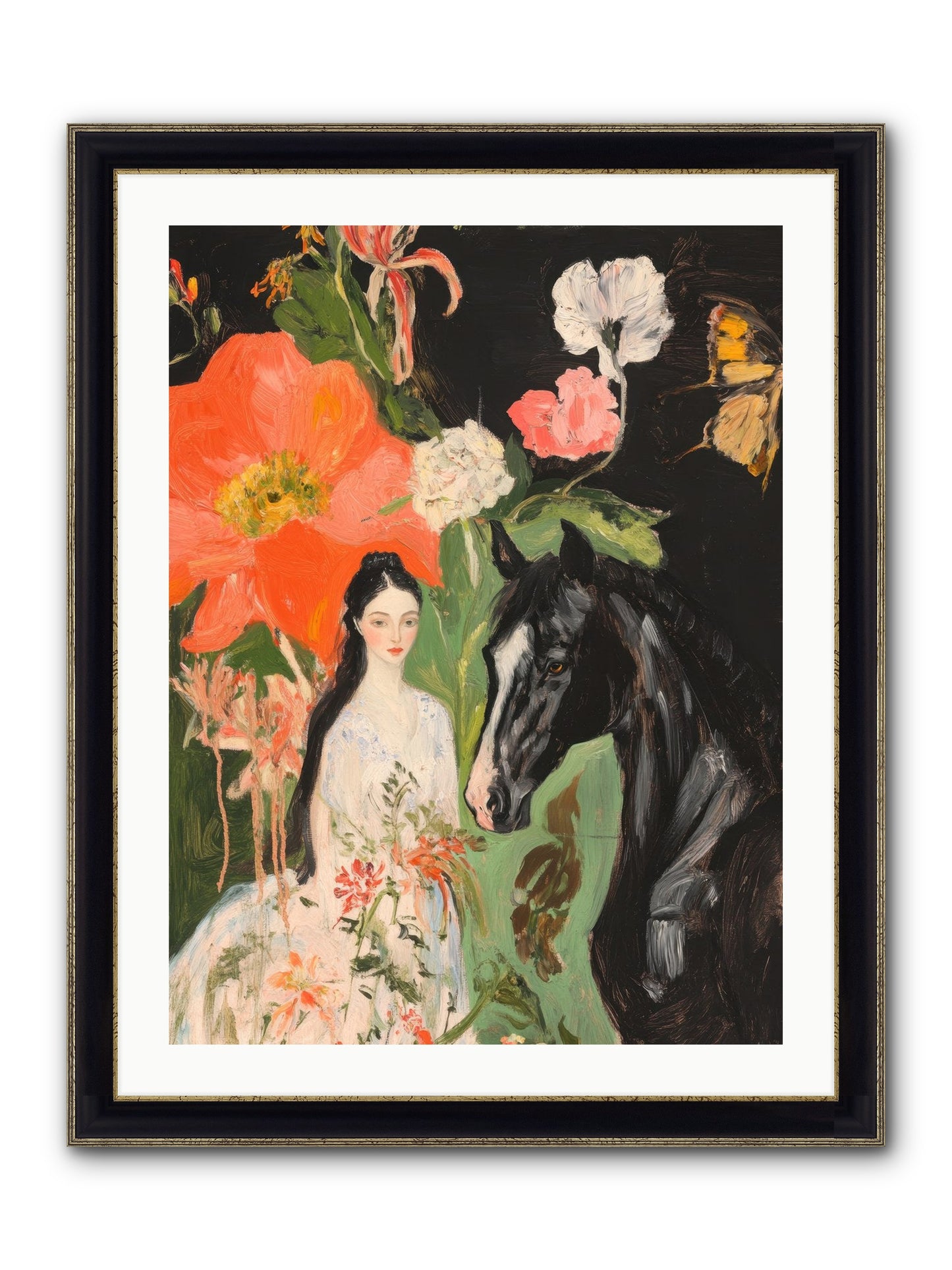 Dreamland Steed Framed Print - Black & Gold 24x32